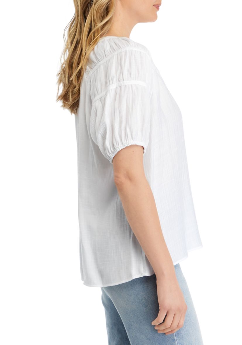 Womens Linen Like Peasant Top