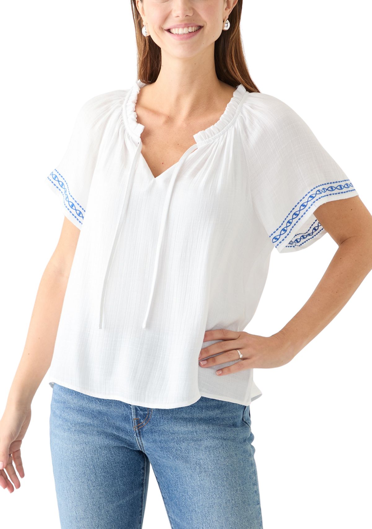 Womens Embroidered Flutter Sleeve Blouse