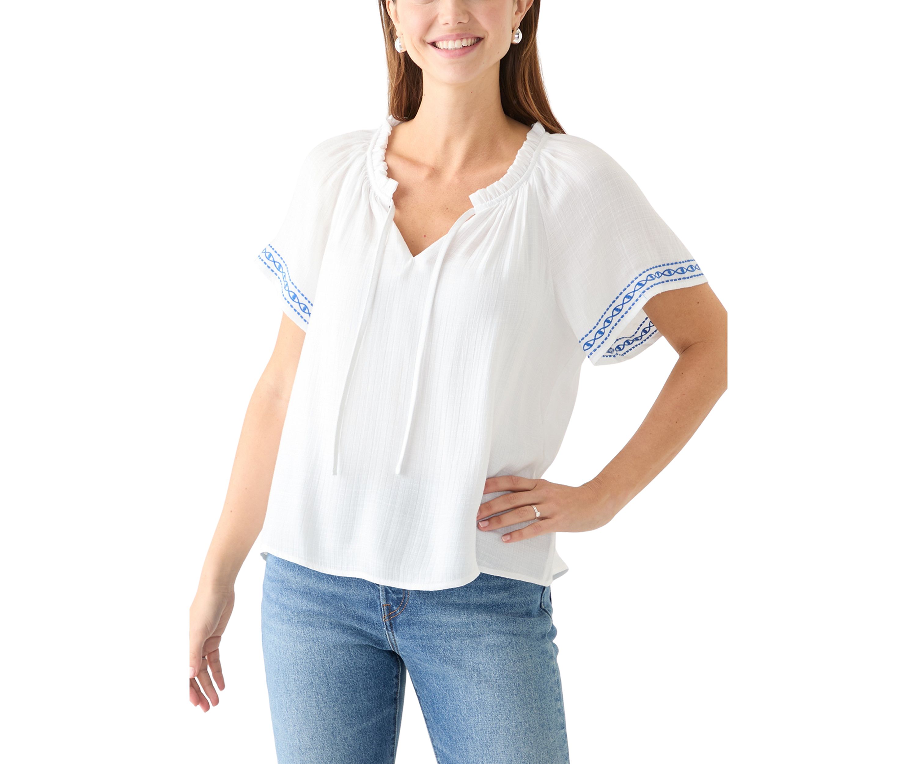 Womens Embroidered Flutter Sleeve Blouse