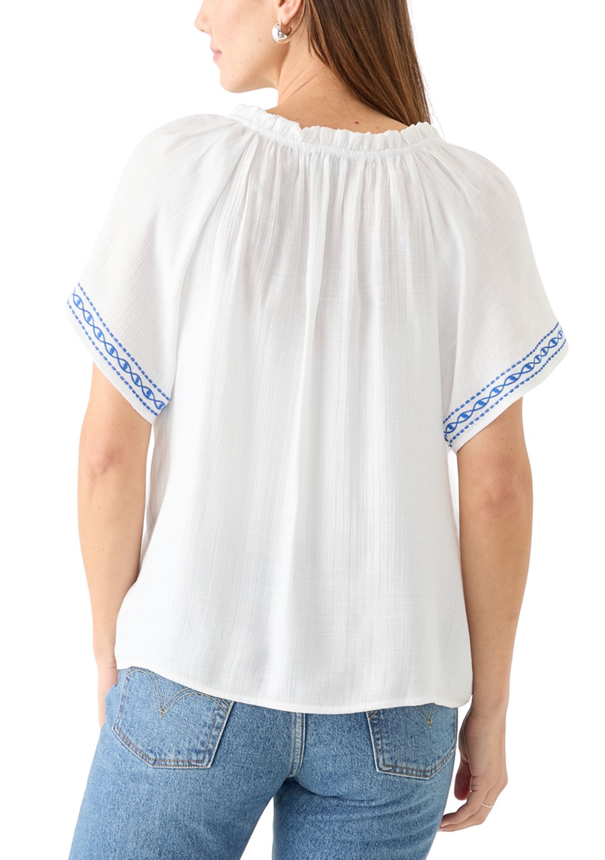 Womens Embroidered Flutter Sleeve Blouse