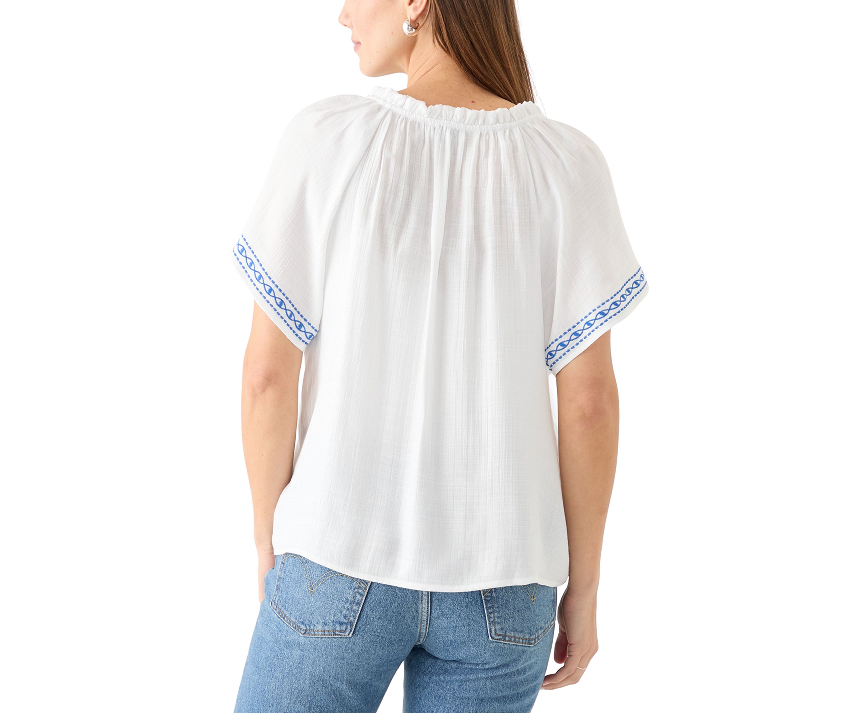 Womens Embroidered Flutter Sleeve Blouse