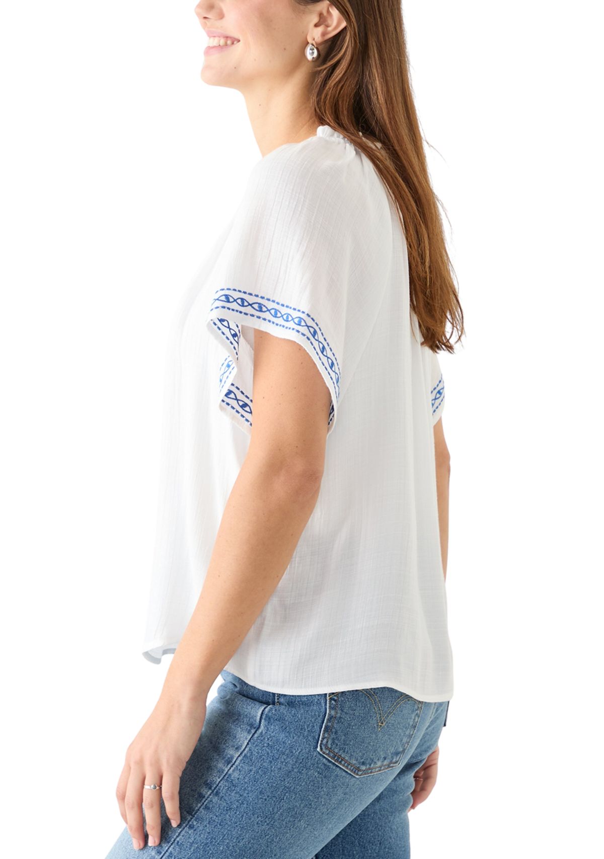 Womens Embroidered Flutter Sleeve Blouse