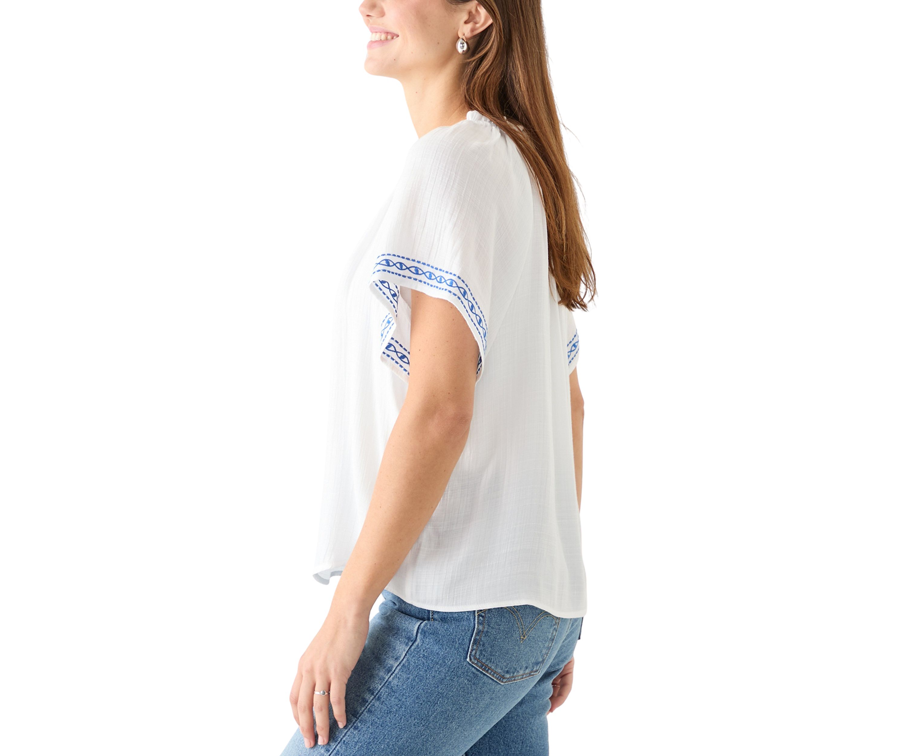 Womens Embroidered Flutter Sleeve Blouse