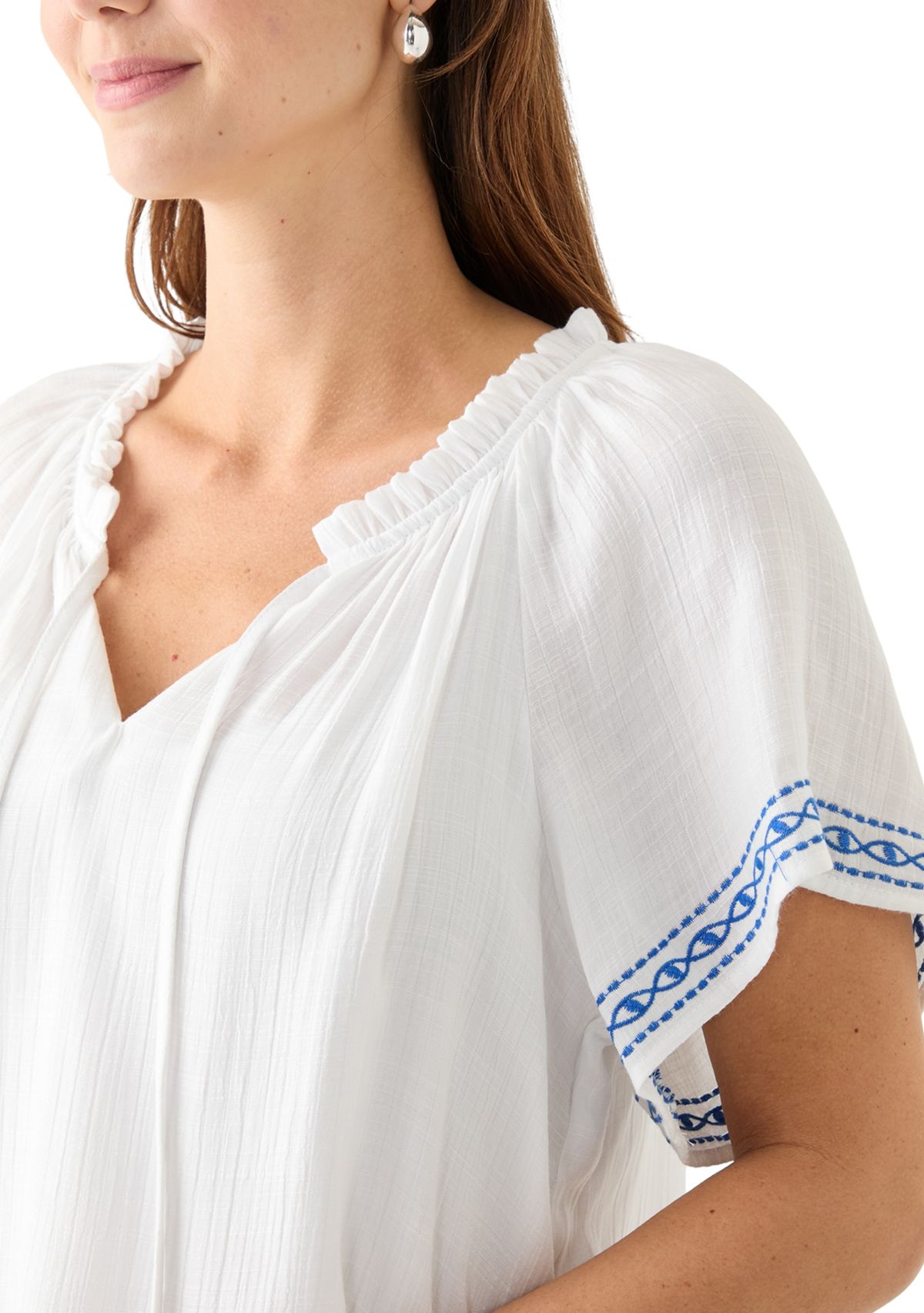 Womens Embroidered Flutter Sleeve Blouse