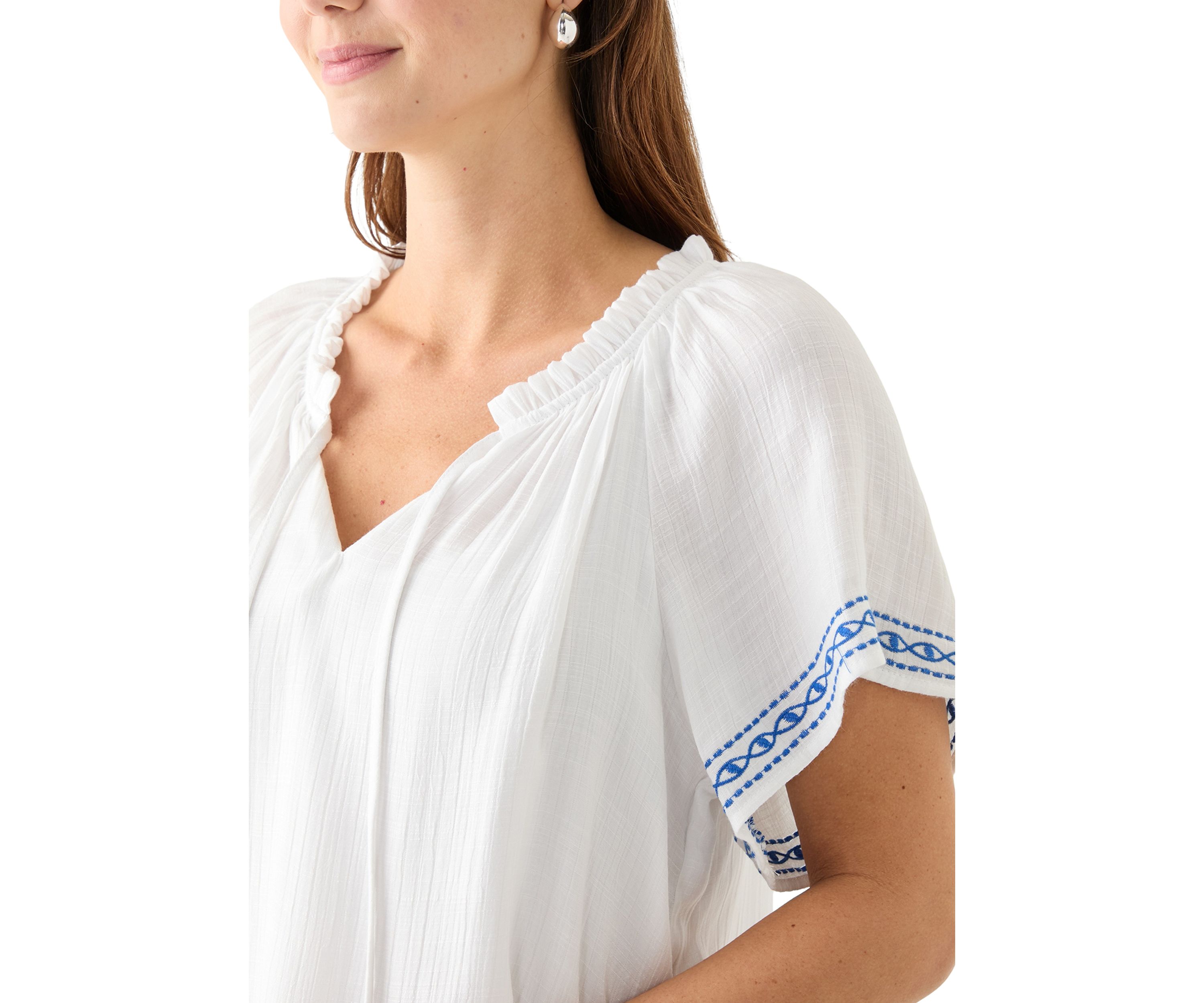 Womens Embroidered Flutter Sleeve Blouse
