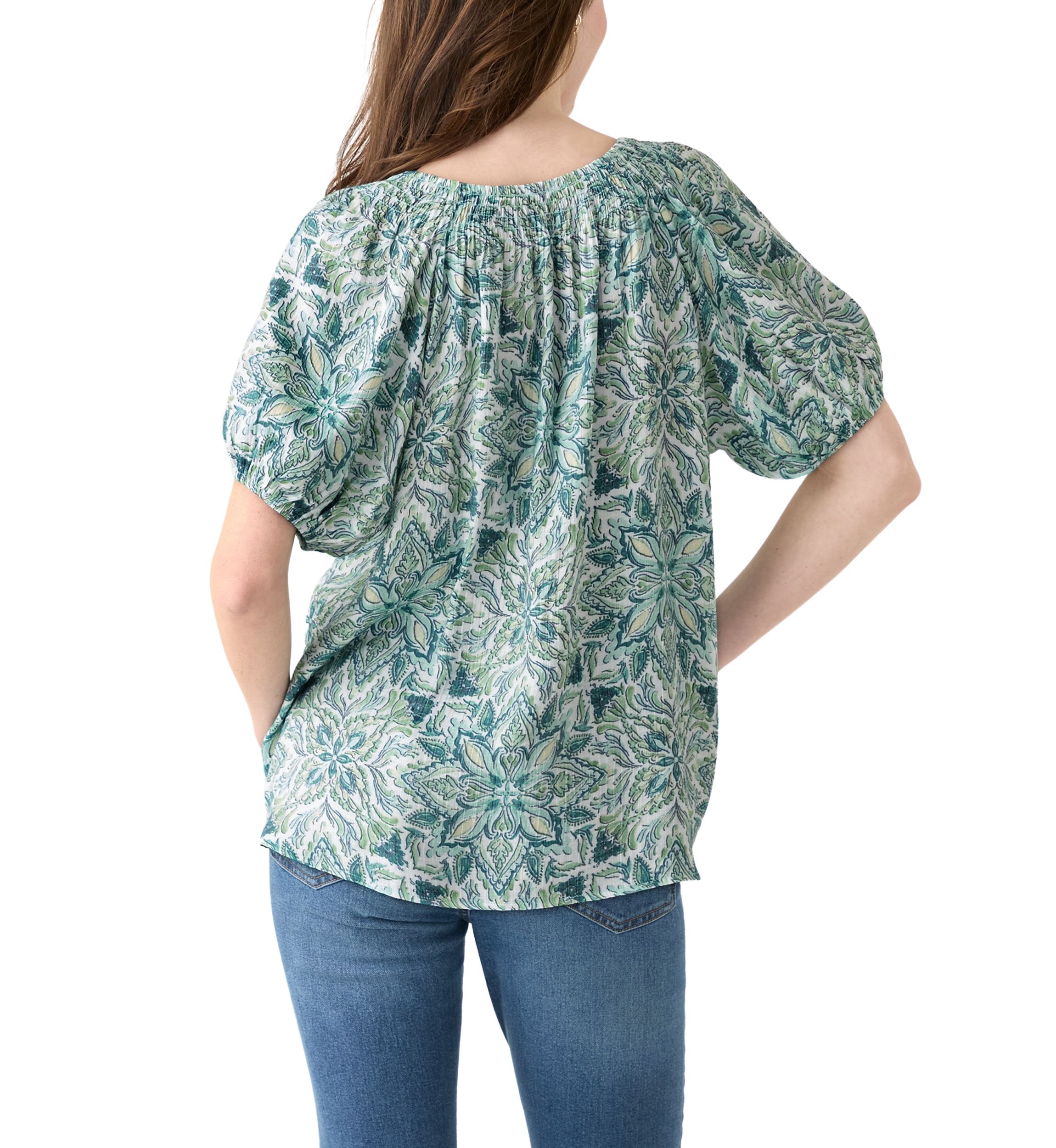 Womens Smocked Printed Blouse