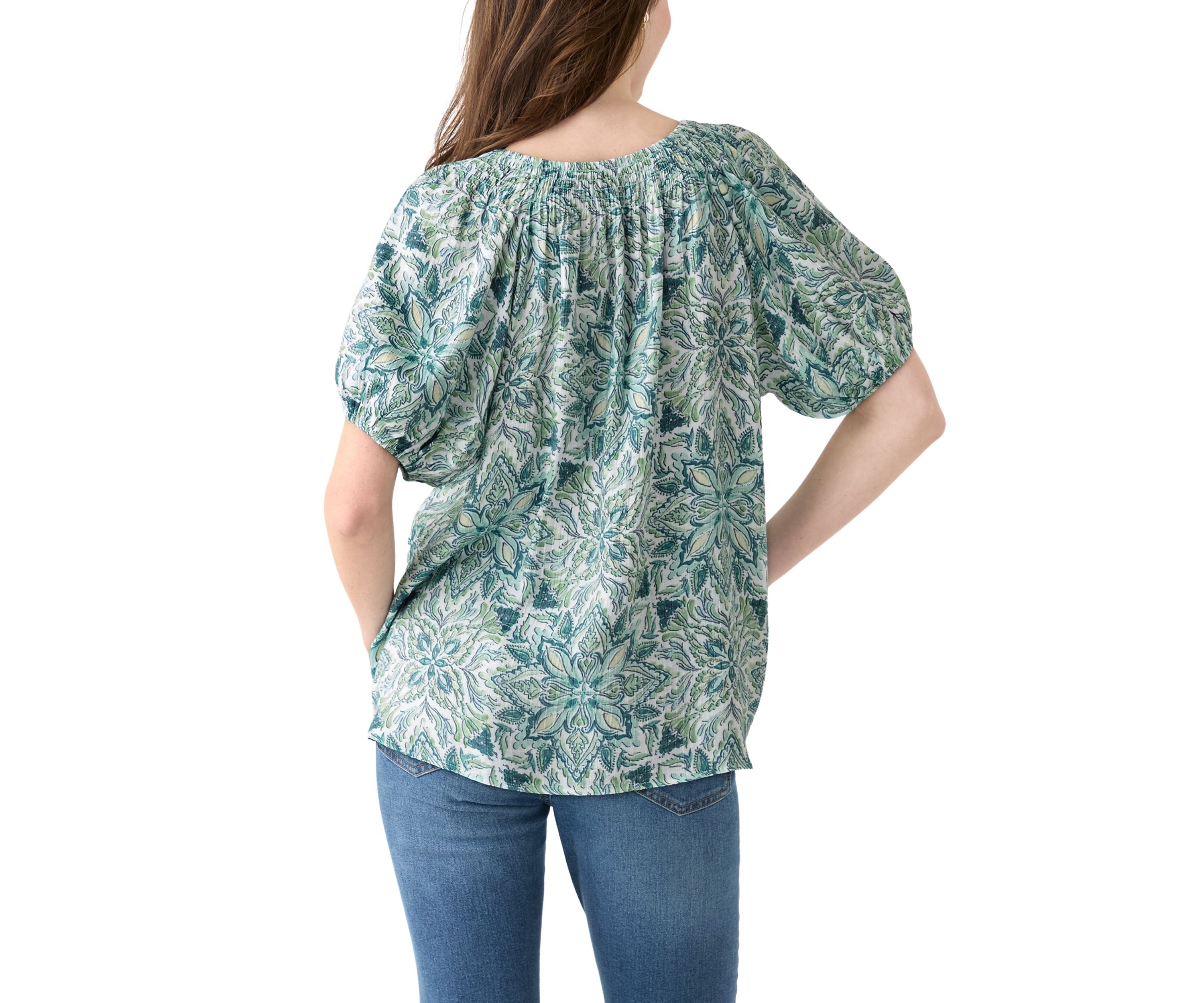 Womens Smocked Printed Blouse
