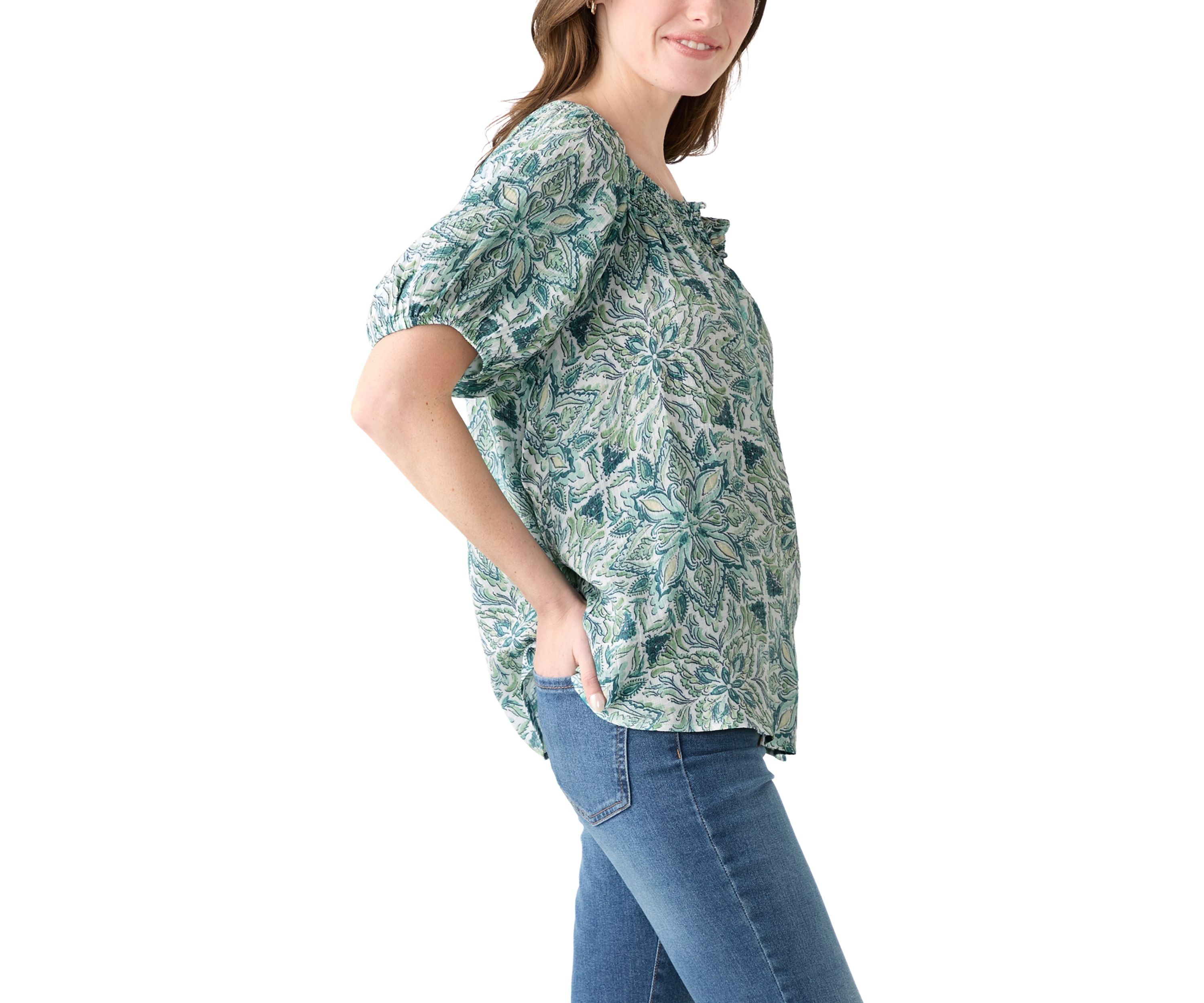 Womens Smocked Printed Blouse