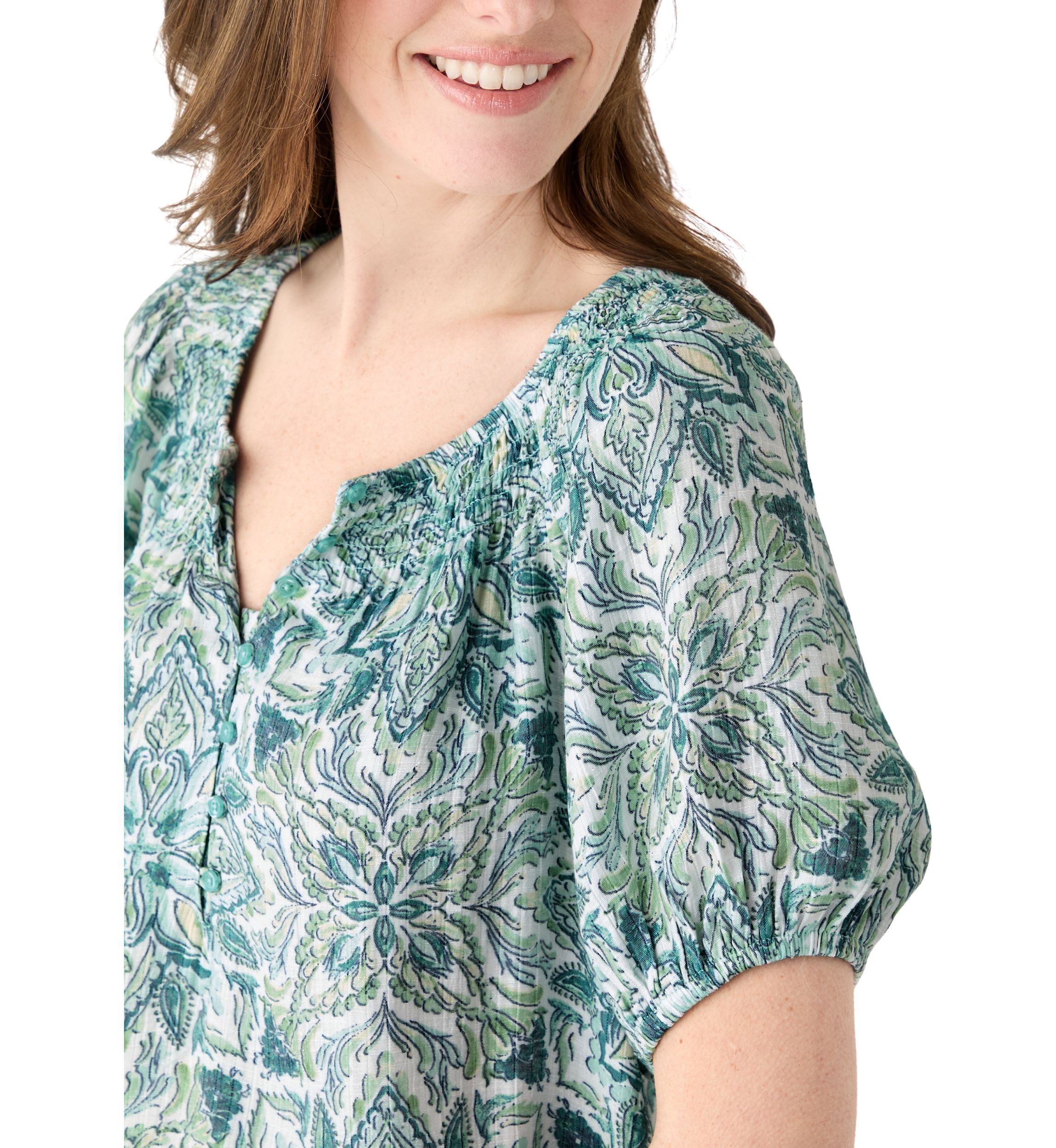 Womens Smocked Printed Blouse