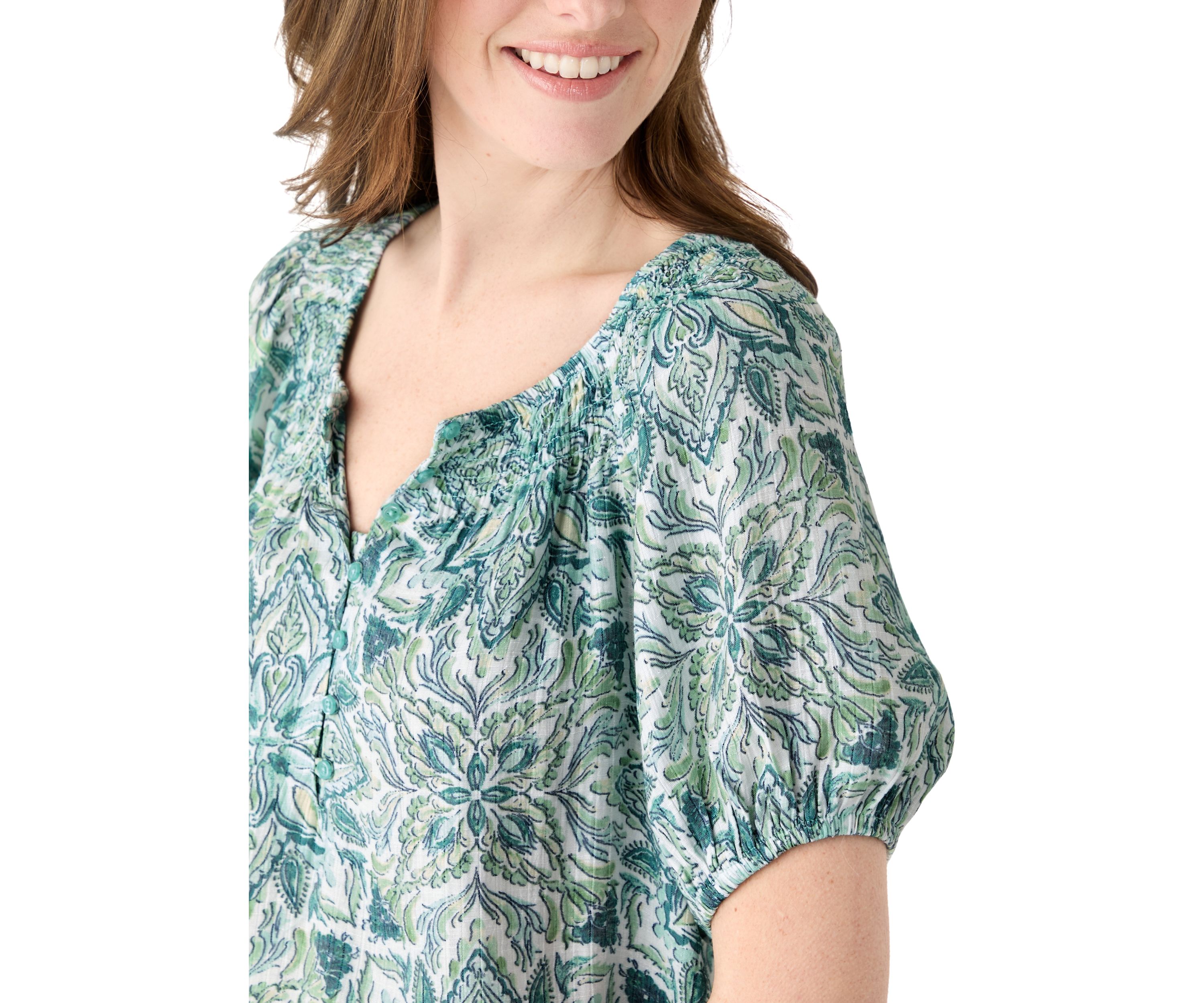 Womens Smocked Printed Blouse