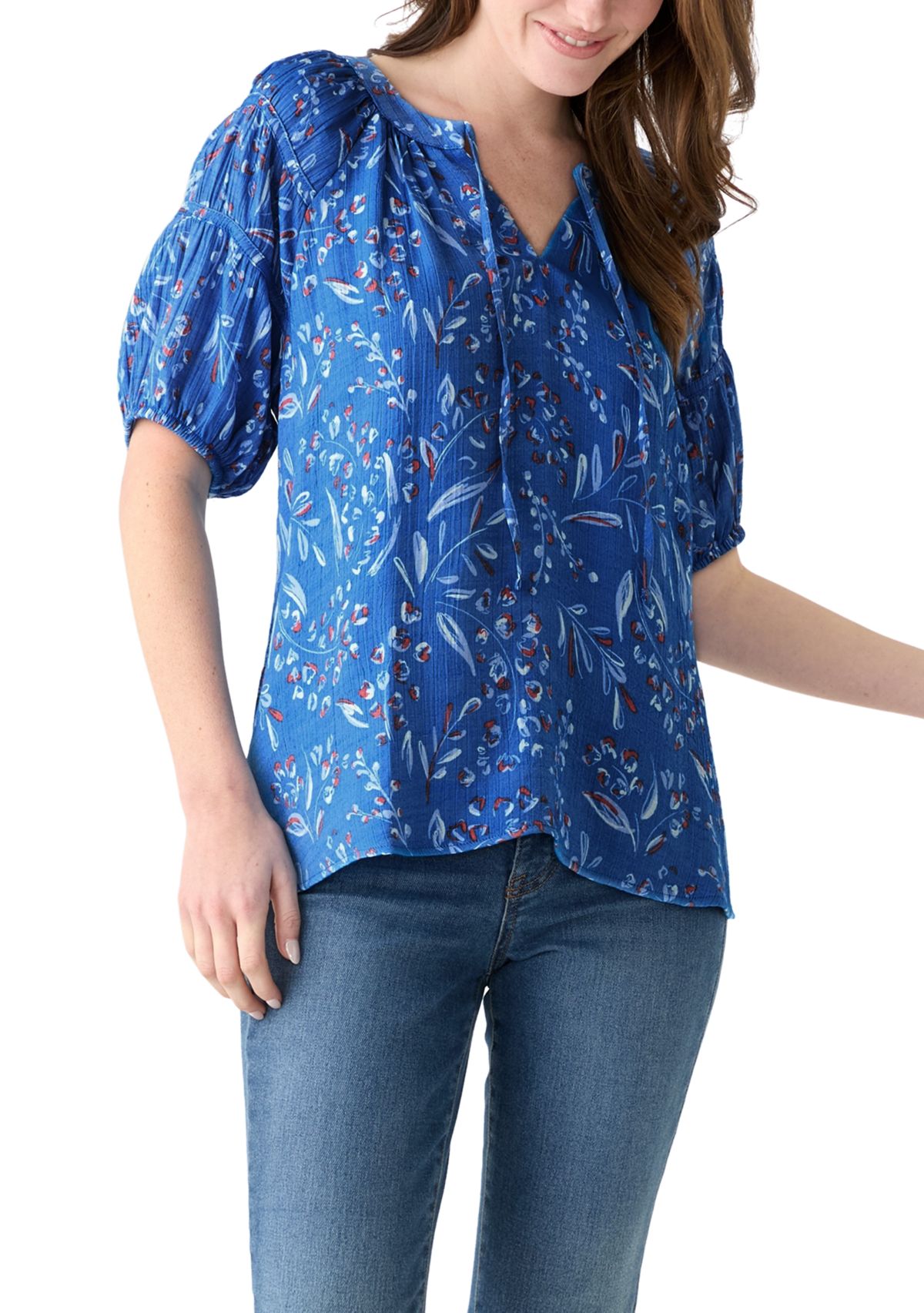Womens Printed Puff Sleeve Top