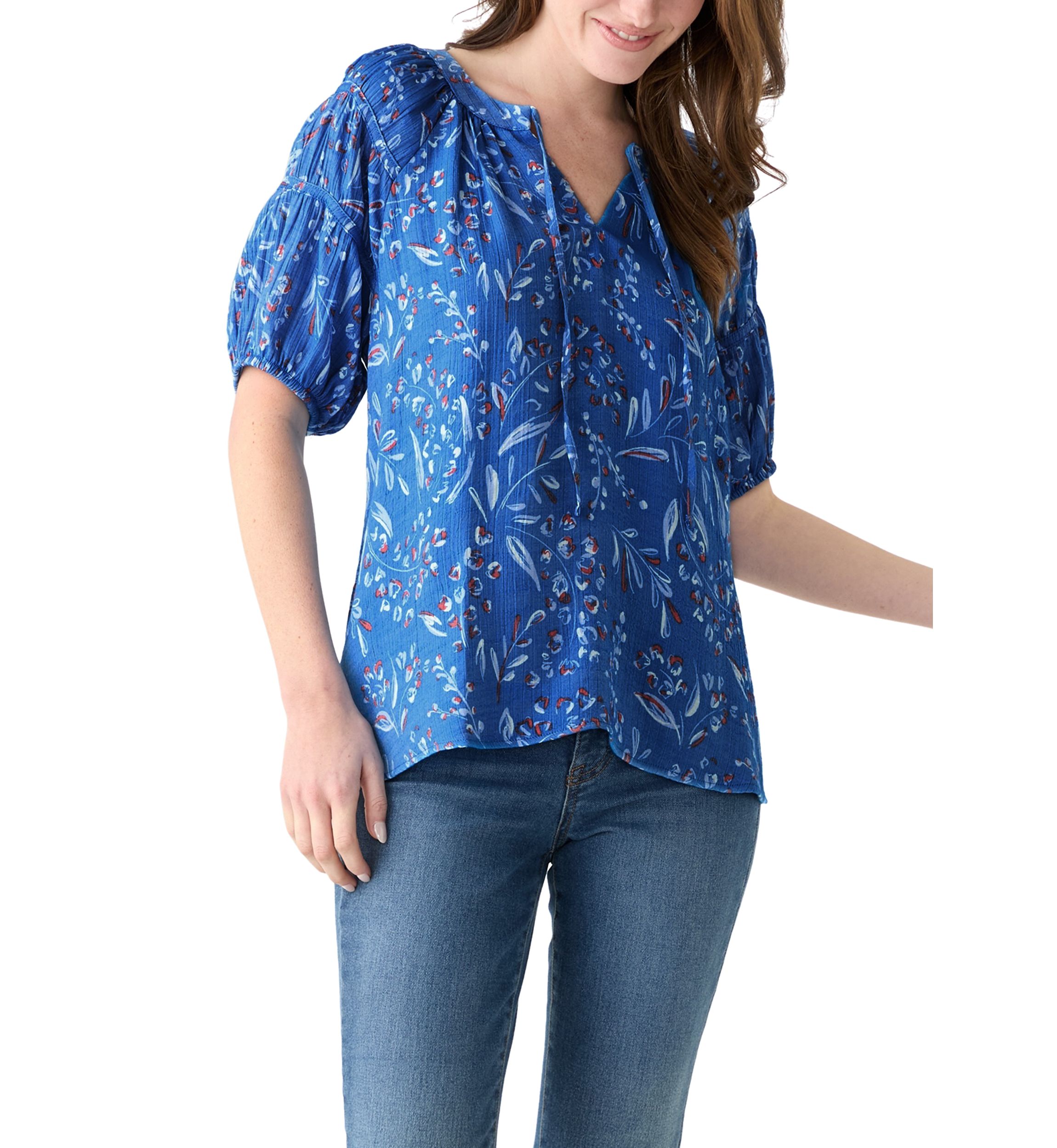 Womens Printed Puff Sleeve Top