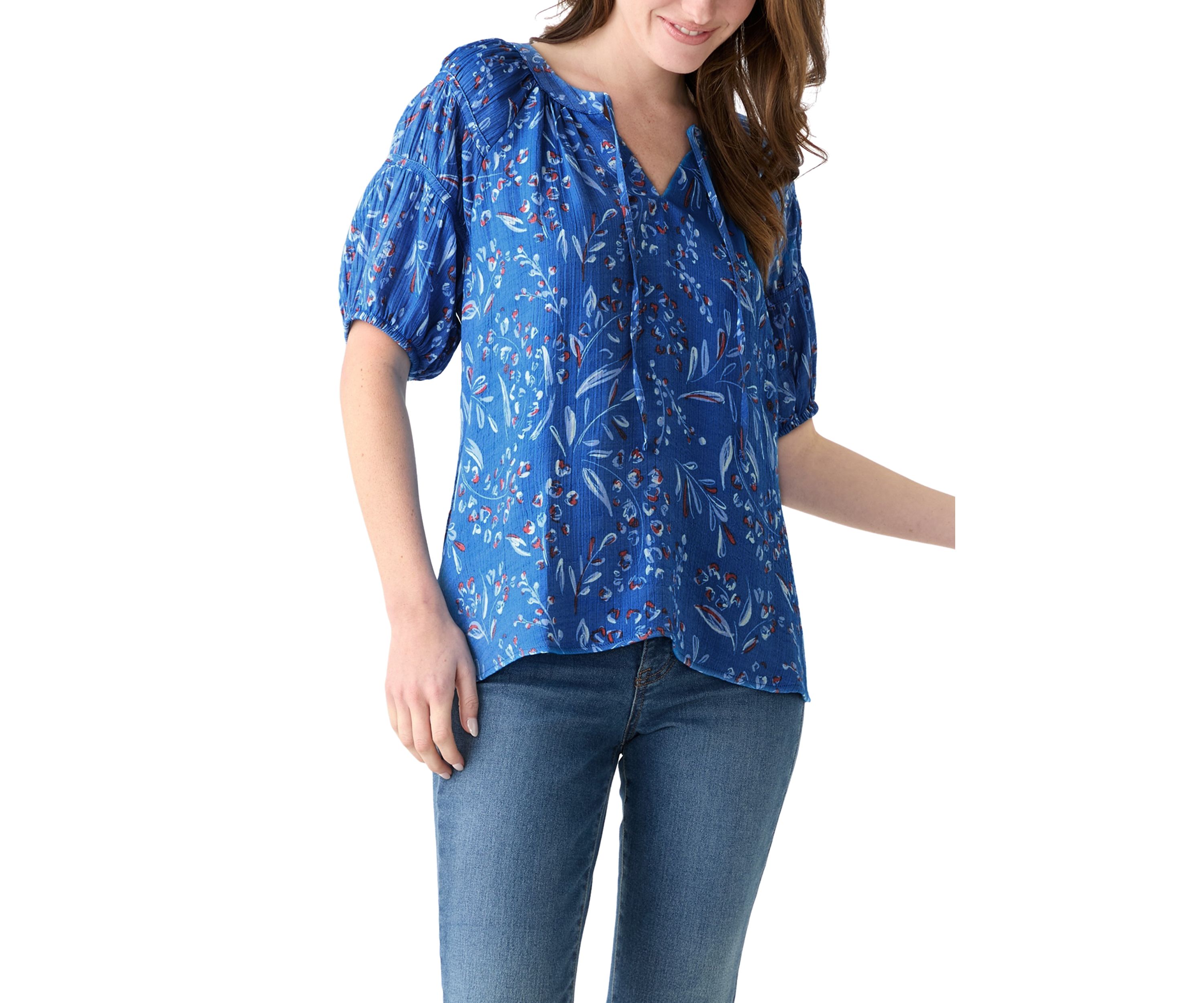 Womens Printed Puff Sleeve Top
