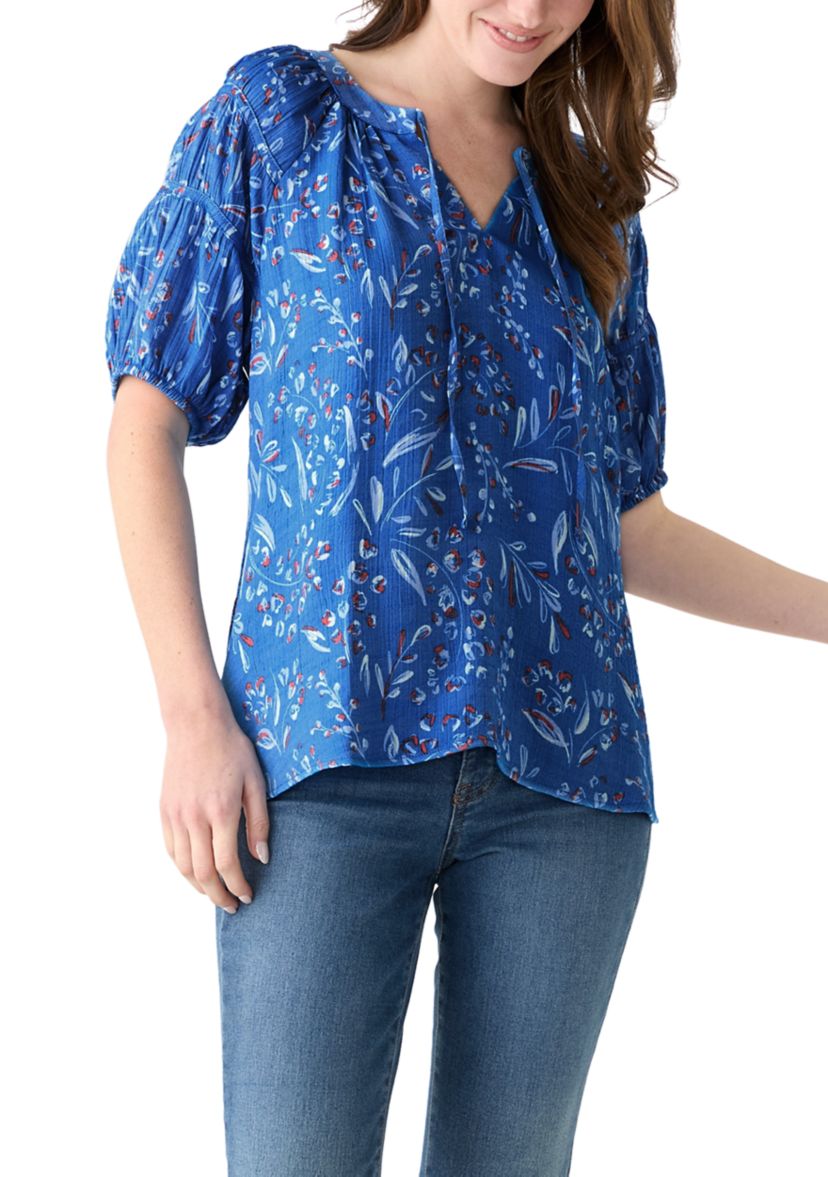 Womens Printed Puff Sleeve Top