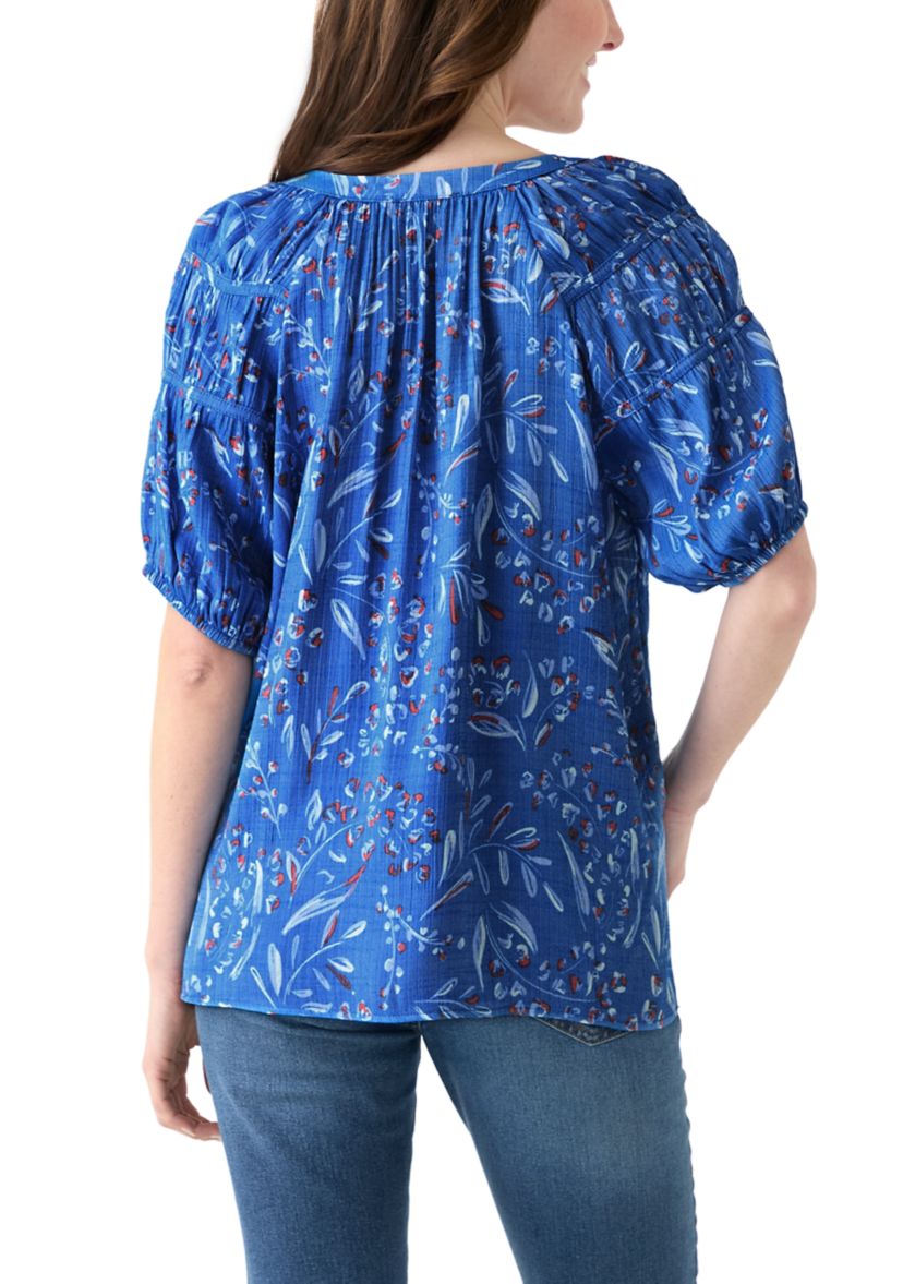 Womens Printed Puff Sleeve Top