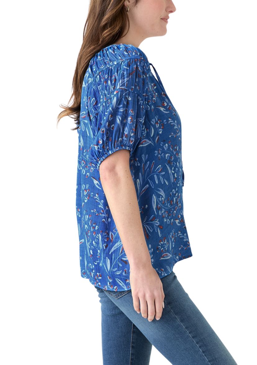 Womens Printed Puff Sleeve Top
