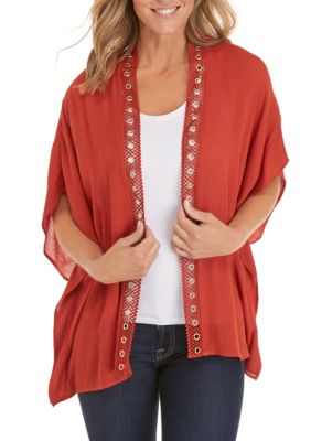 kim rogers textured cardigan with grommet tri
