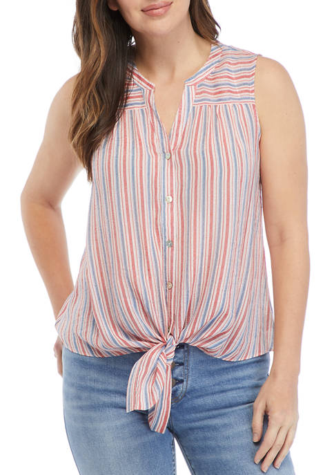 New Directions® Petite Sleeveless Tie Front Button Down