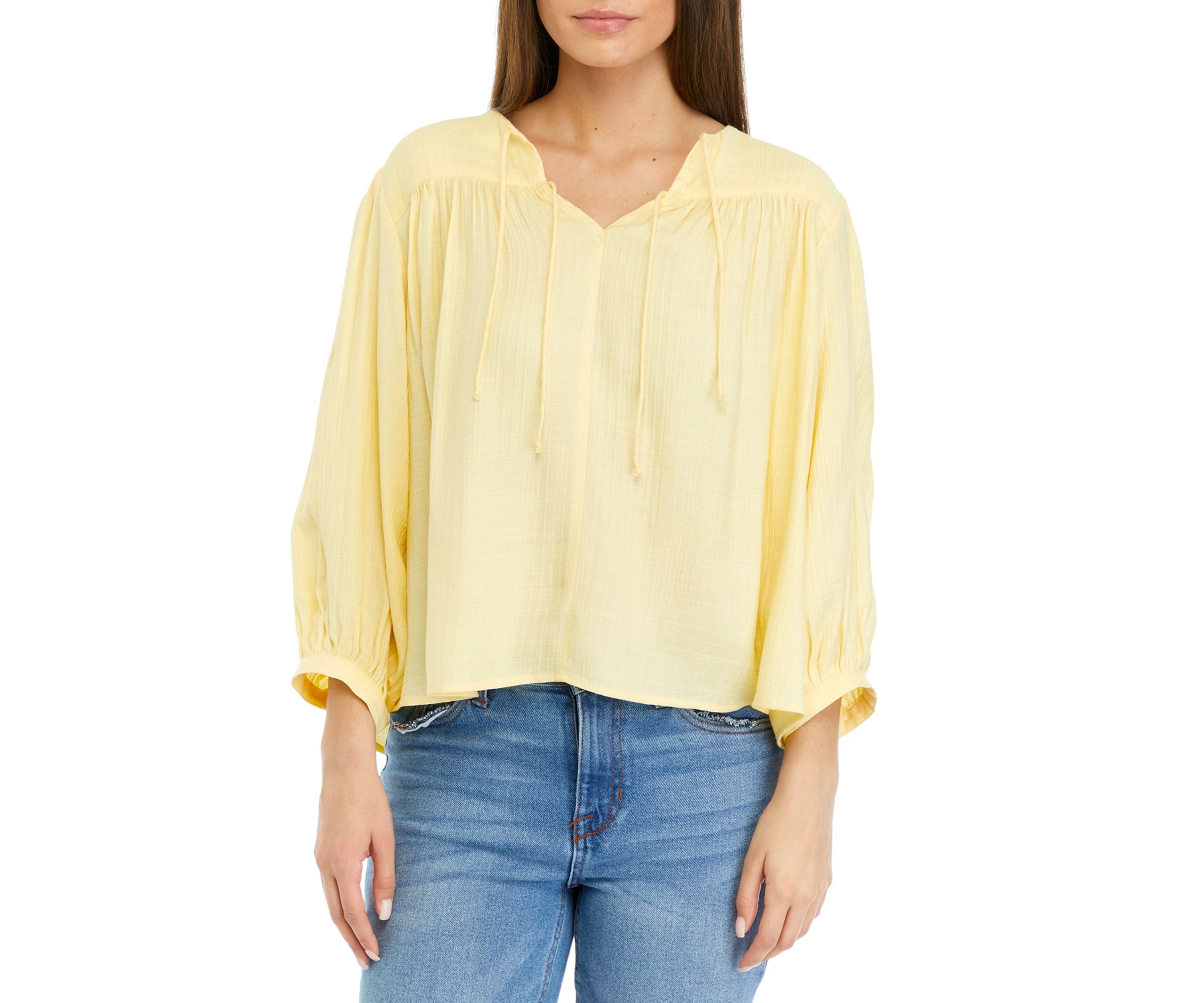 Petite Linen Like Peasant Blouse