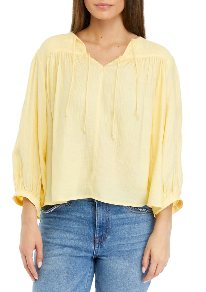 Petite Linen Like Peasant Blouse