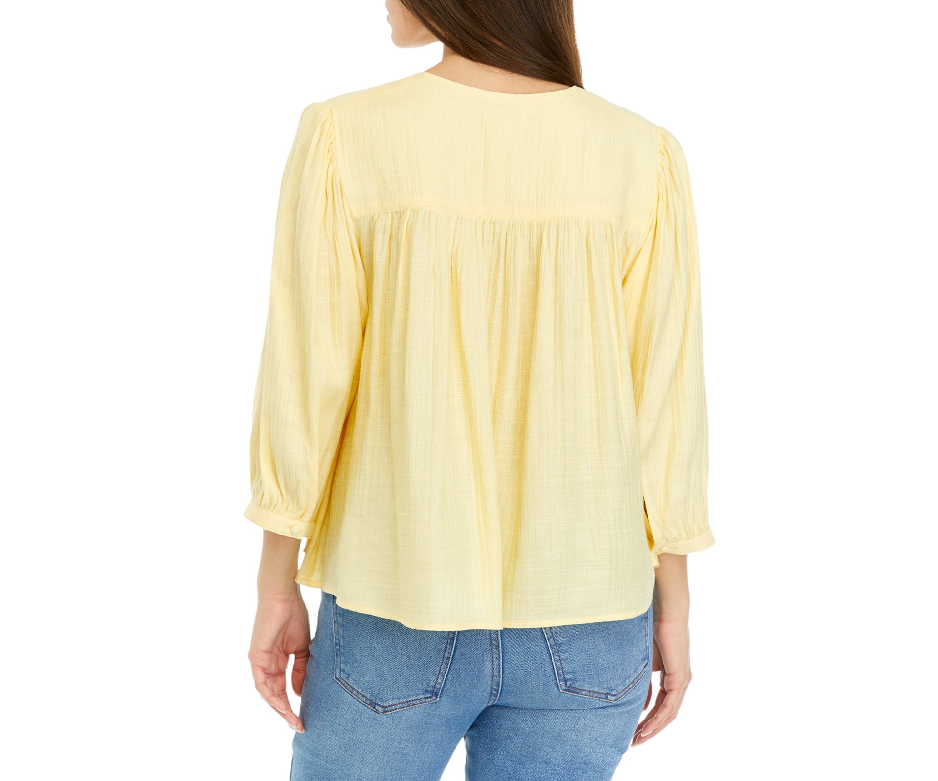 Petite Linen Like Peasant Blouse