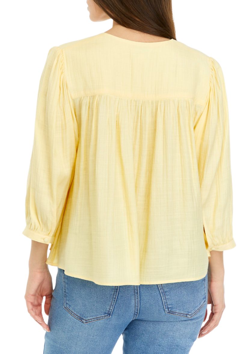 Petite Linen Like Peasant Blouse