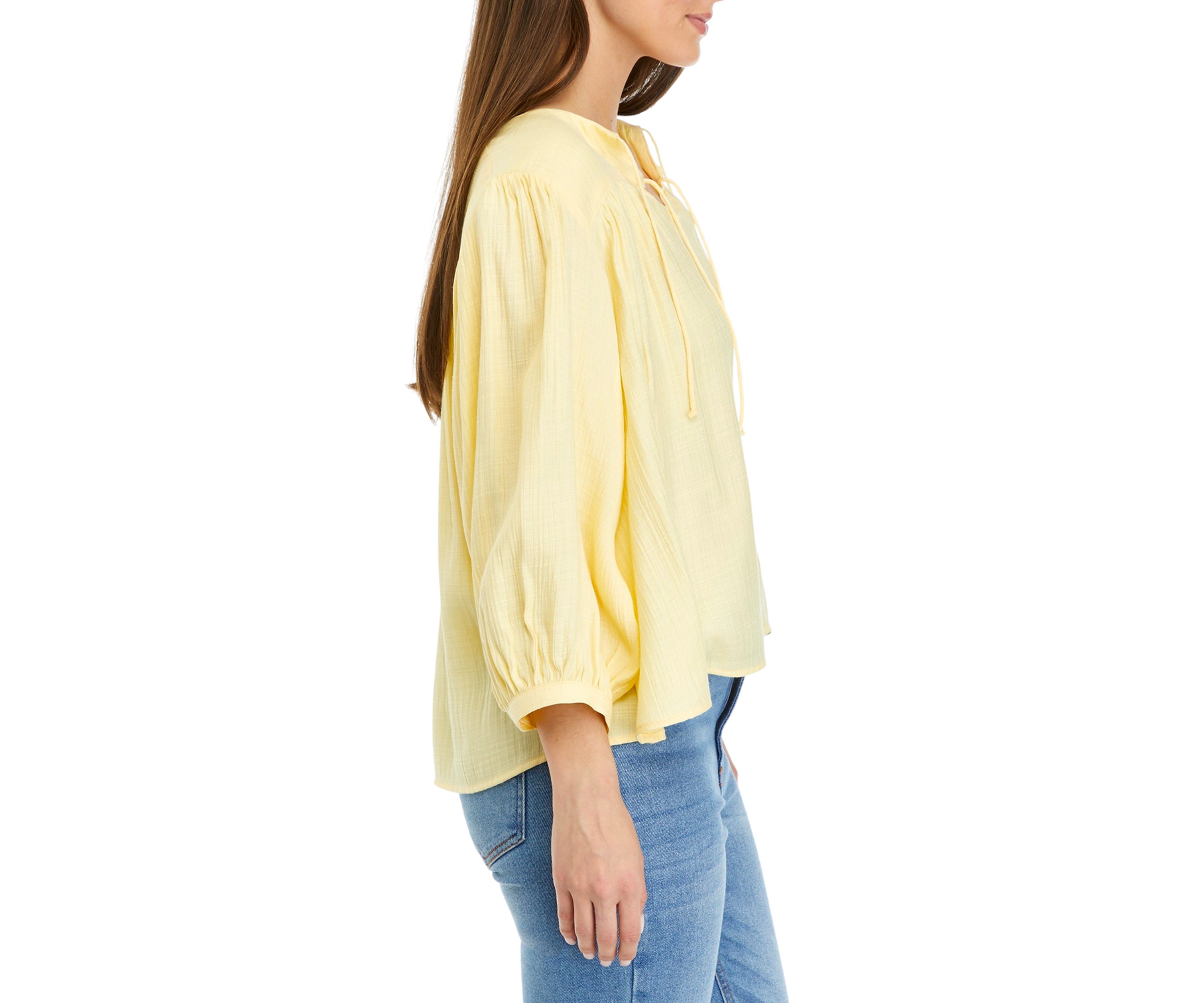 Petite Linen Like Peasant Blouse