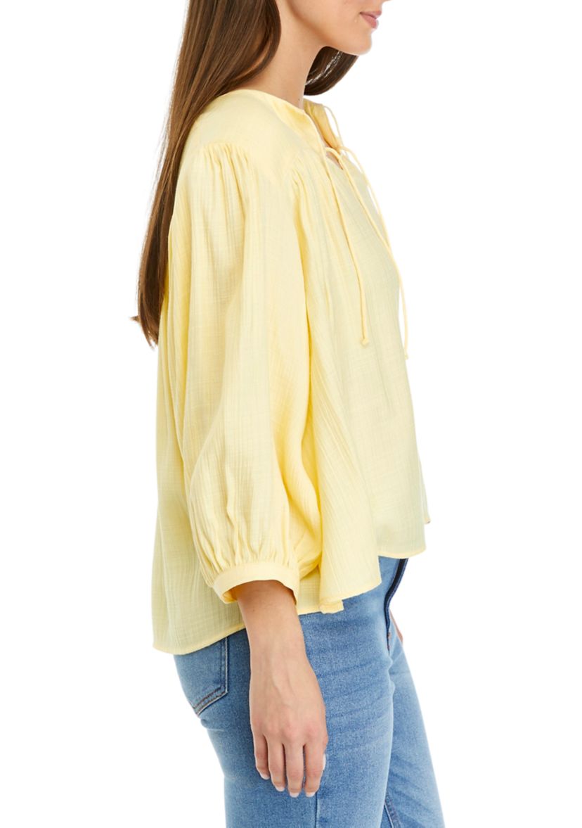 Petite Linen Like Peasant Blouse