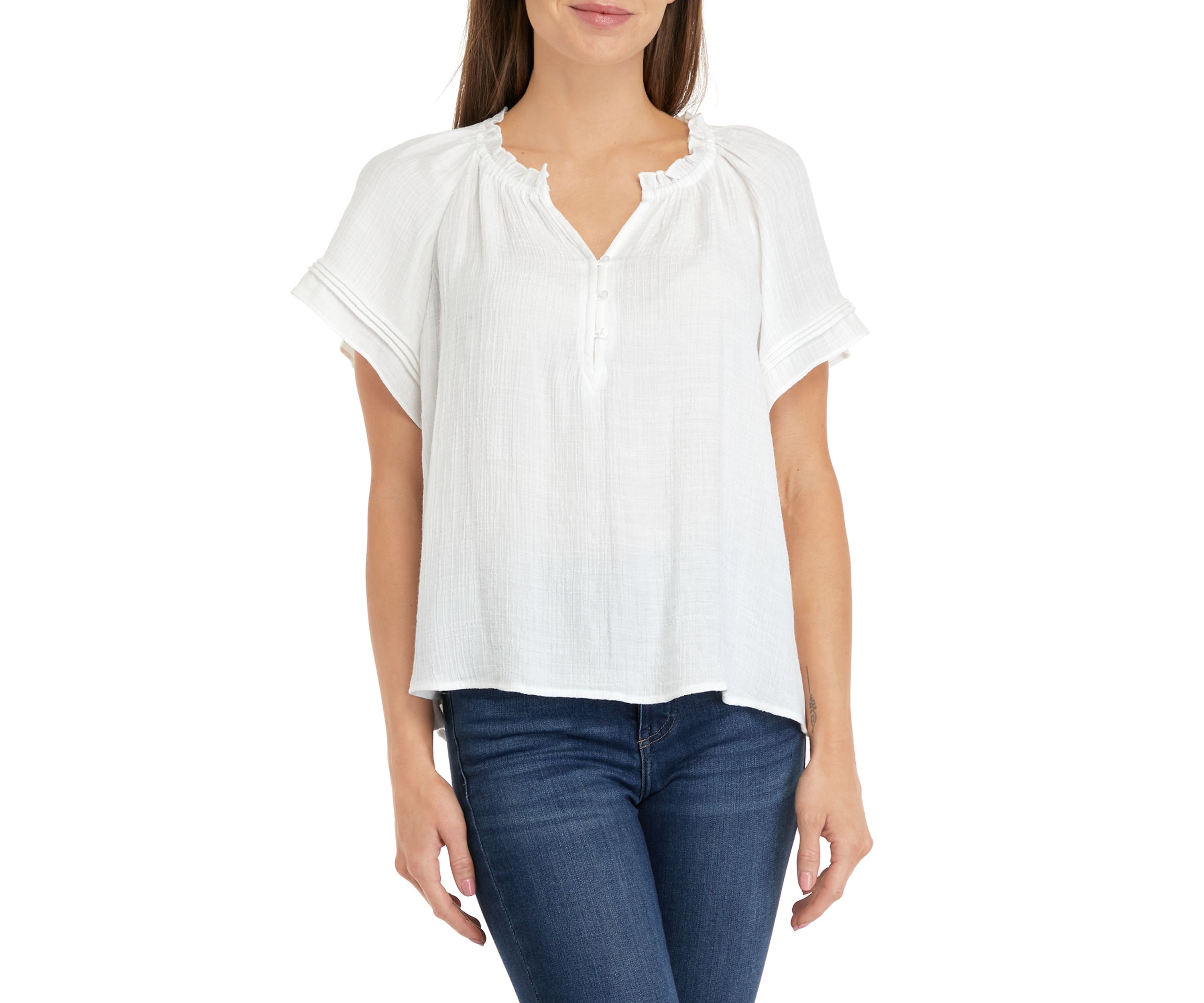 Petite Linen Like Peasant Top