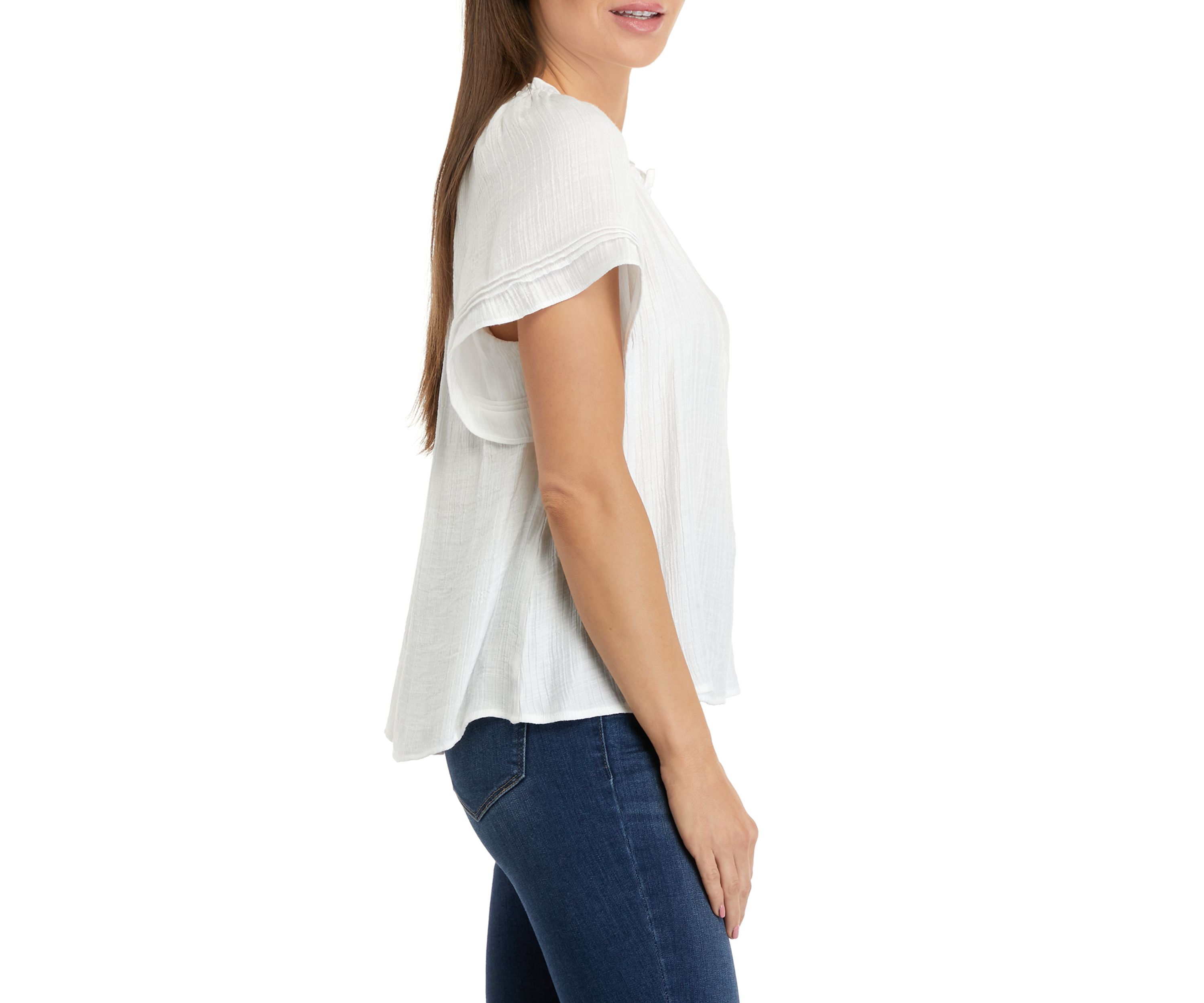 Petite Linen Like Peasant Top
