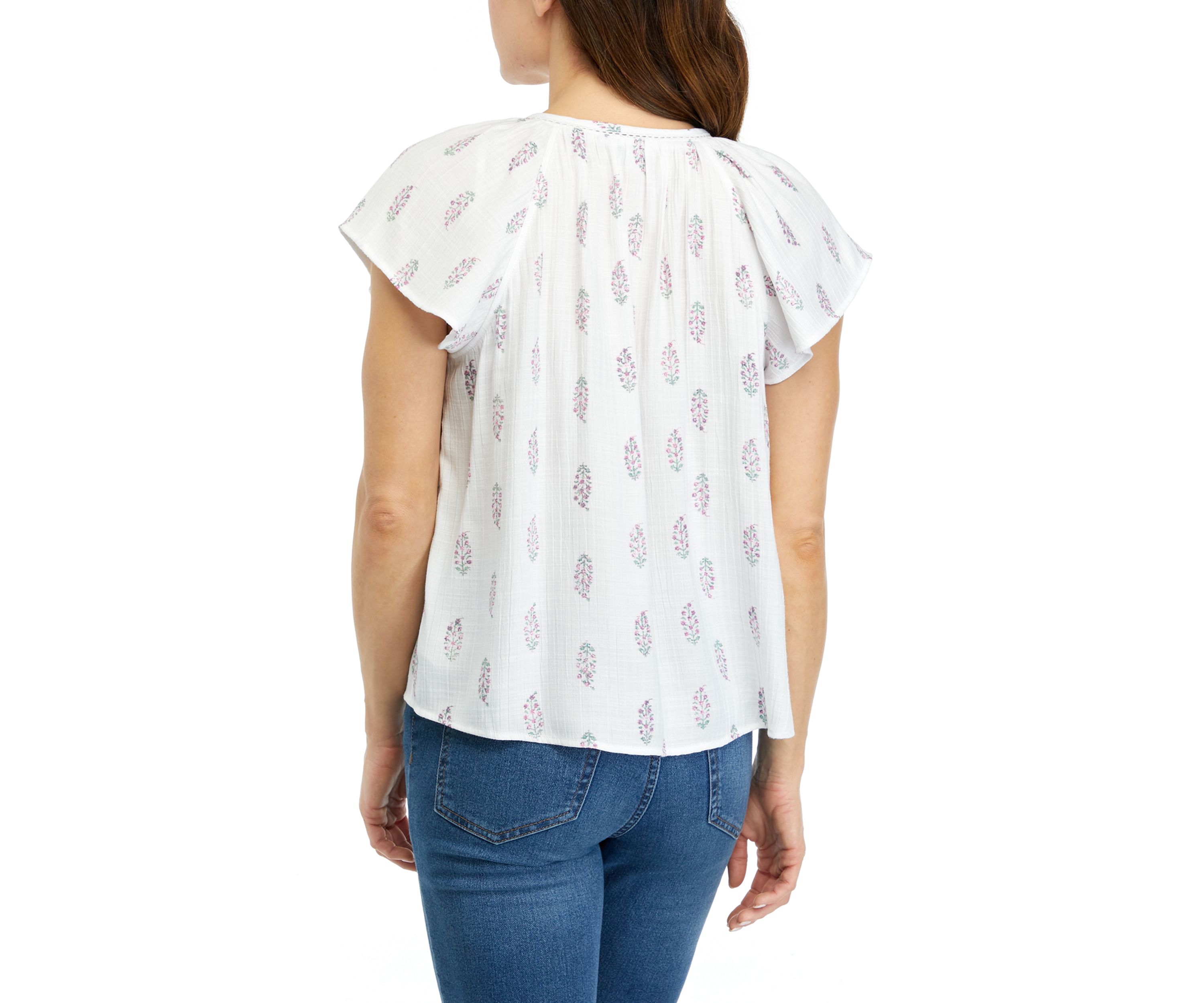 Petite Printed Linen Like Flutter Sleeve Top