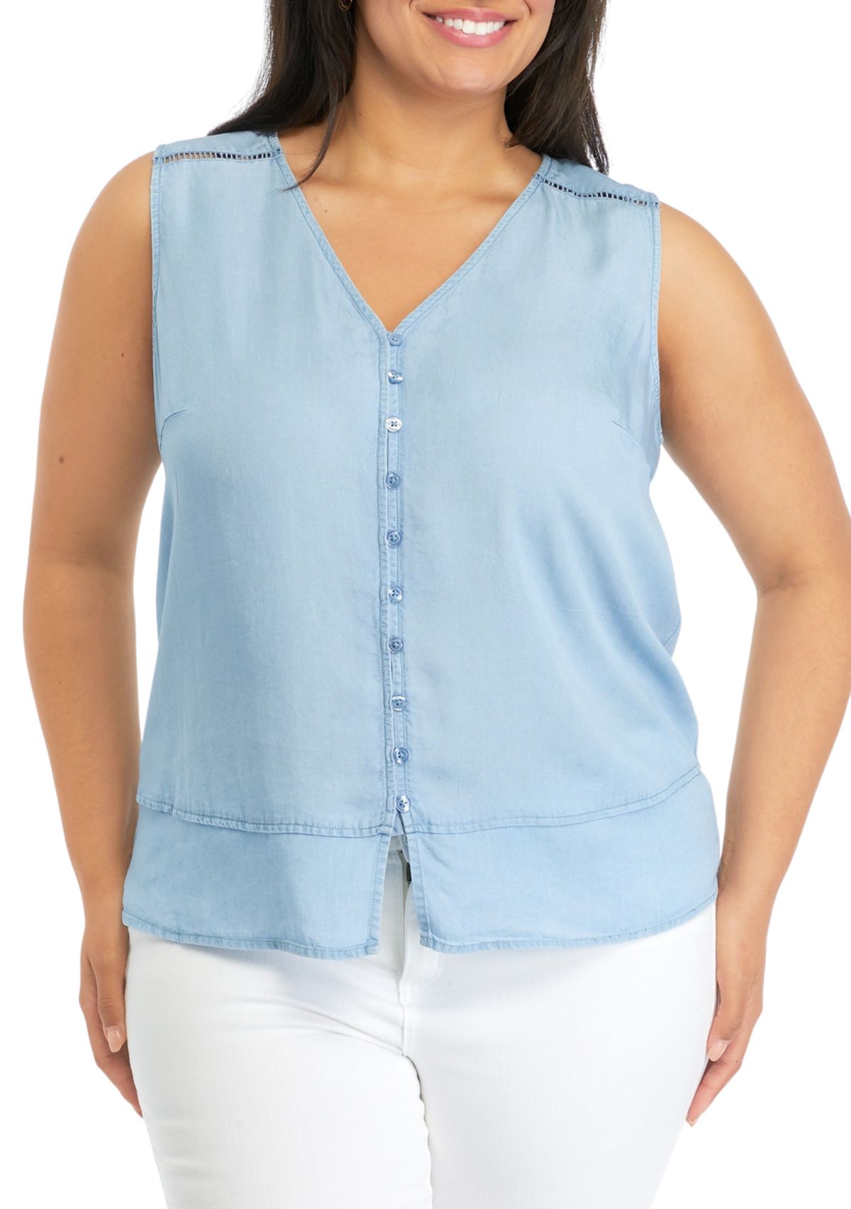 Plus Size Linen-Like Henley Tank