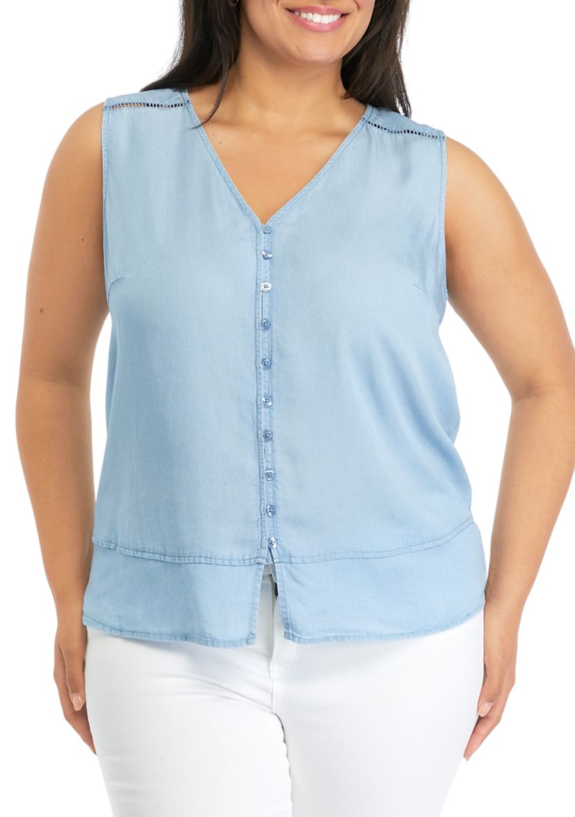 Plus Size Linen-Like Henley Tank