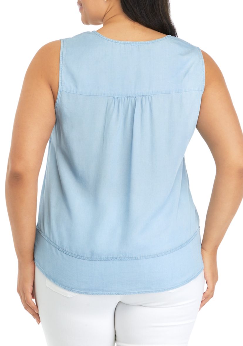Plus Size Linen-Like Henley Tank