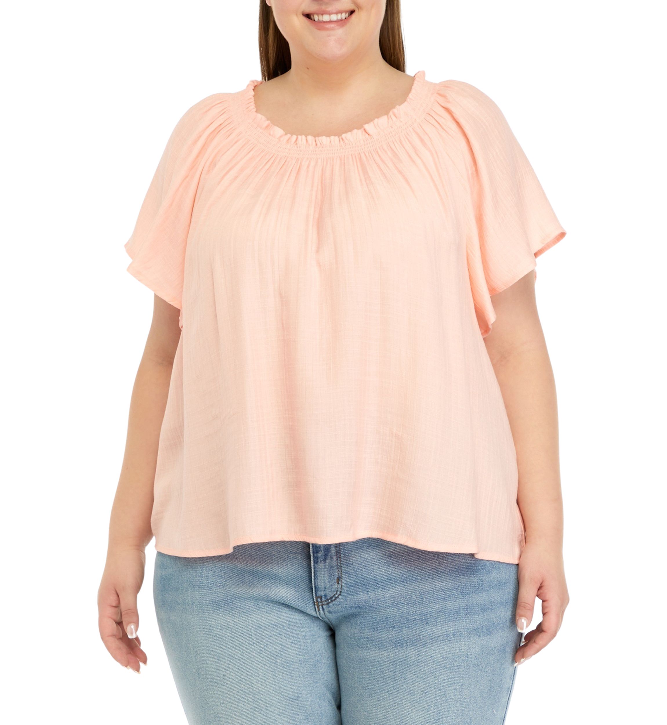 Plus Size Smocked Ruffle Neck Top