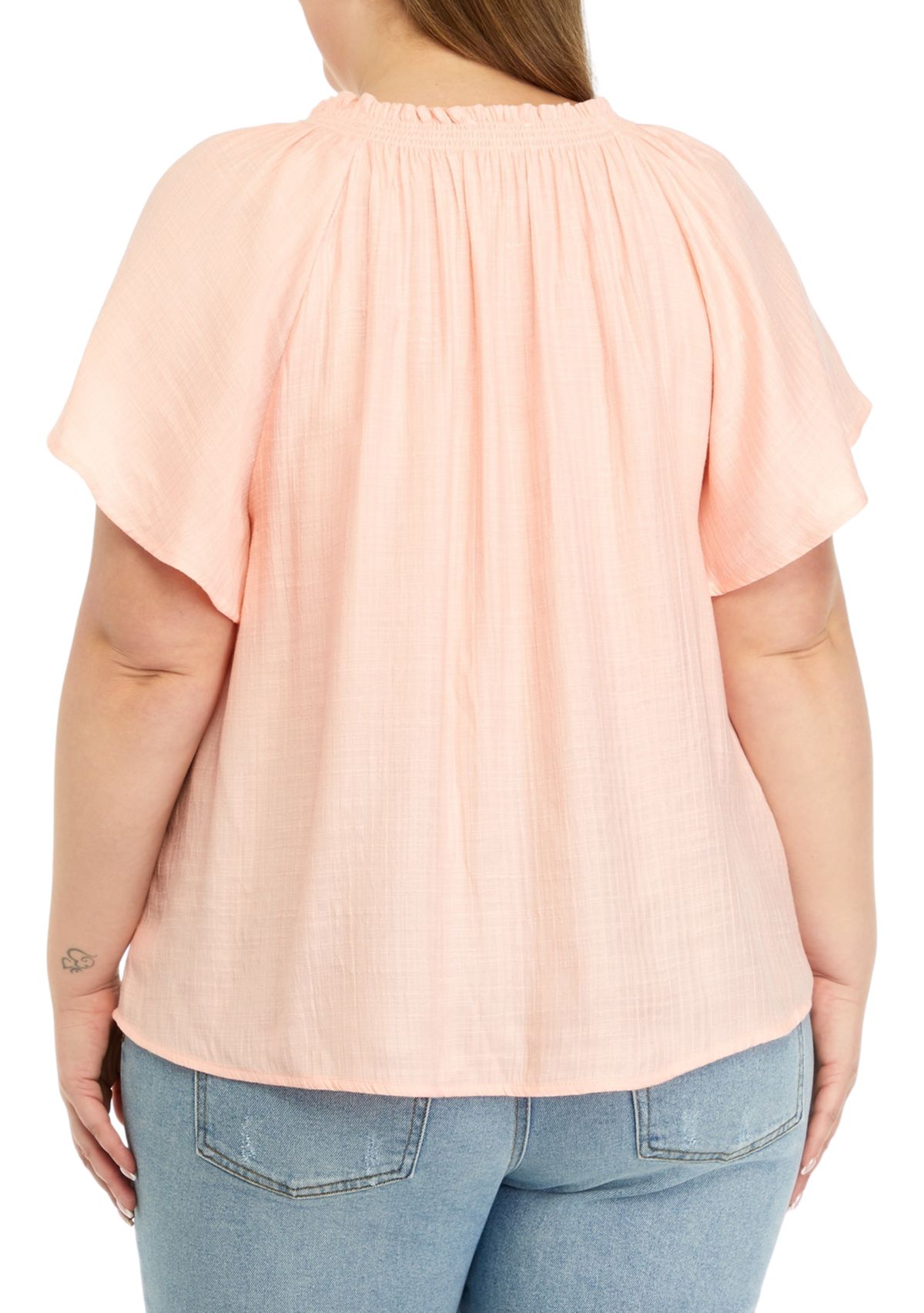 Plus Size Smocked Ruffle Neck Top