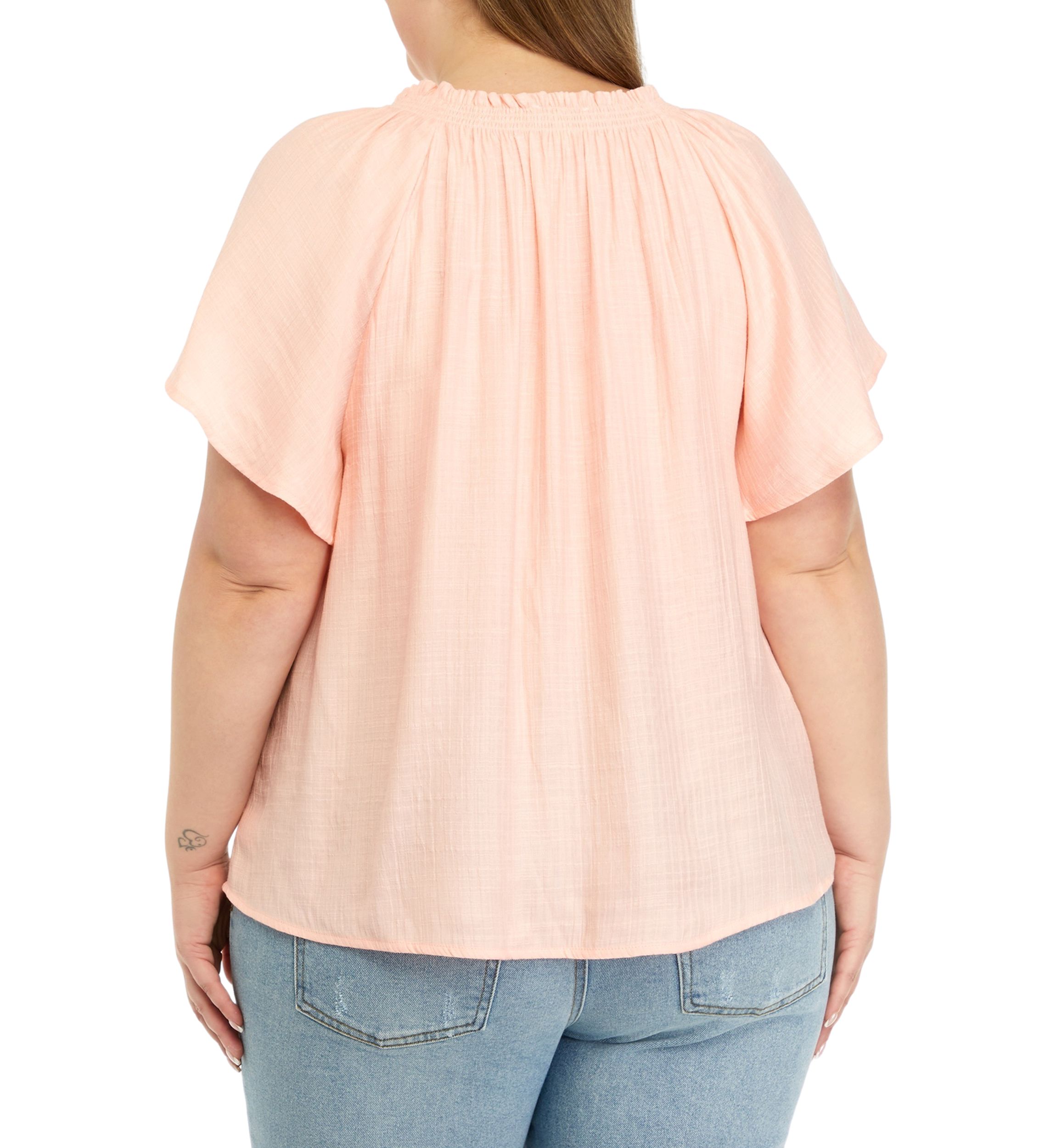 Plus Size Smocked Ruffle Neck Top