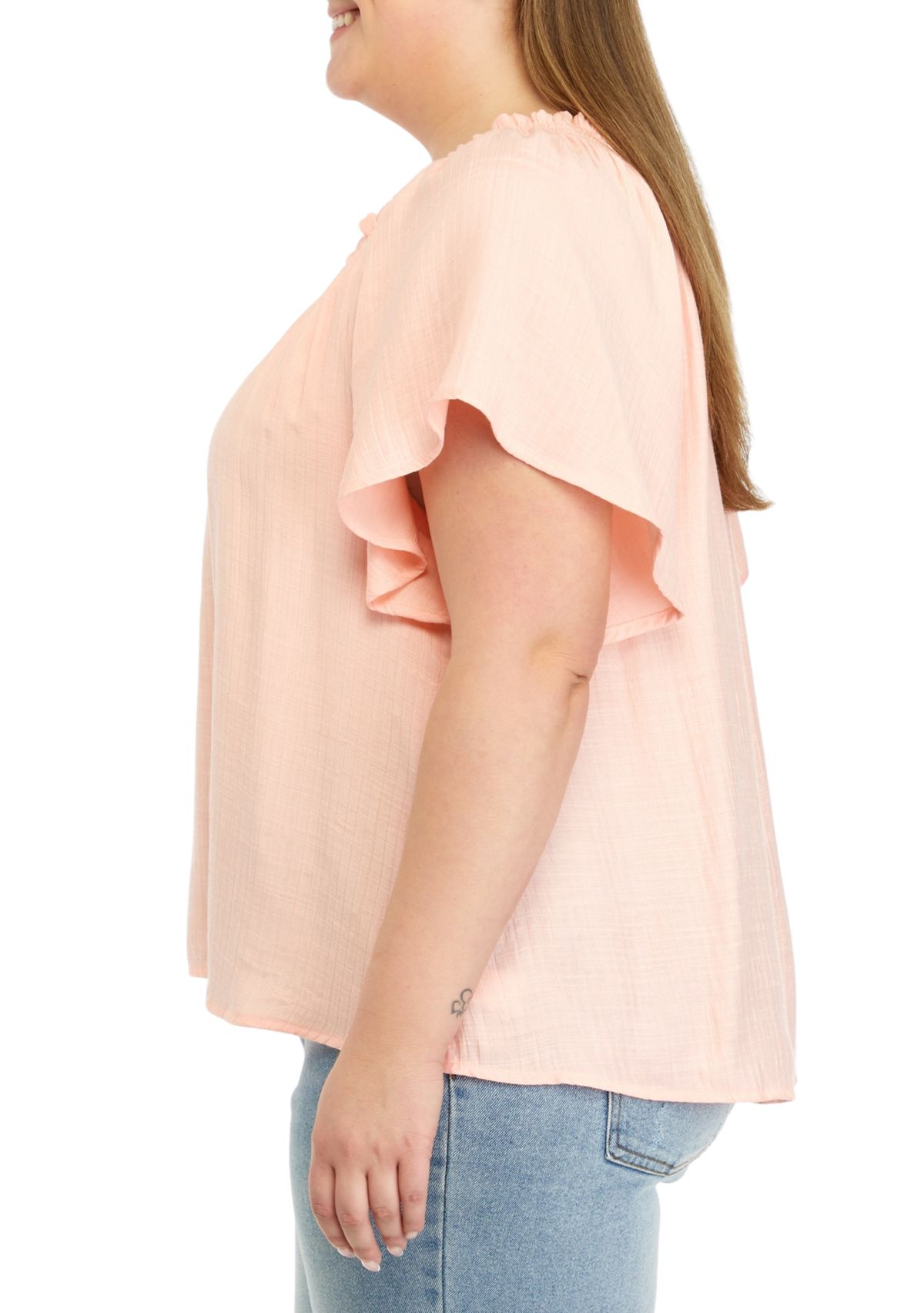 Plus Size Smocked Ruffle Neck Top