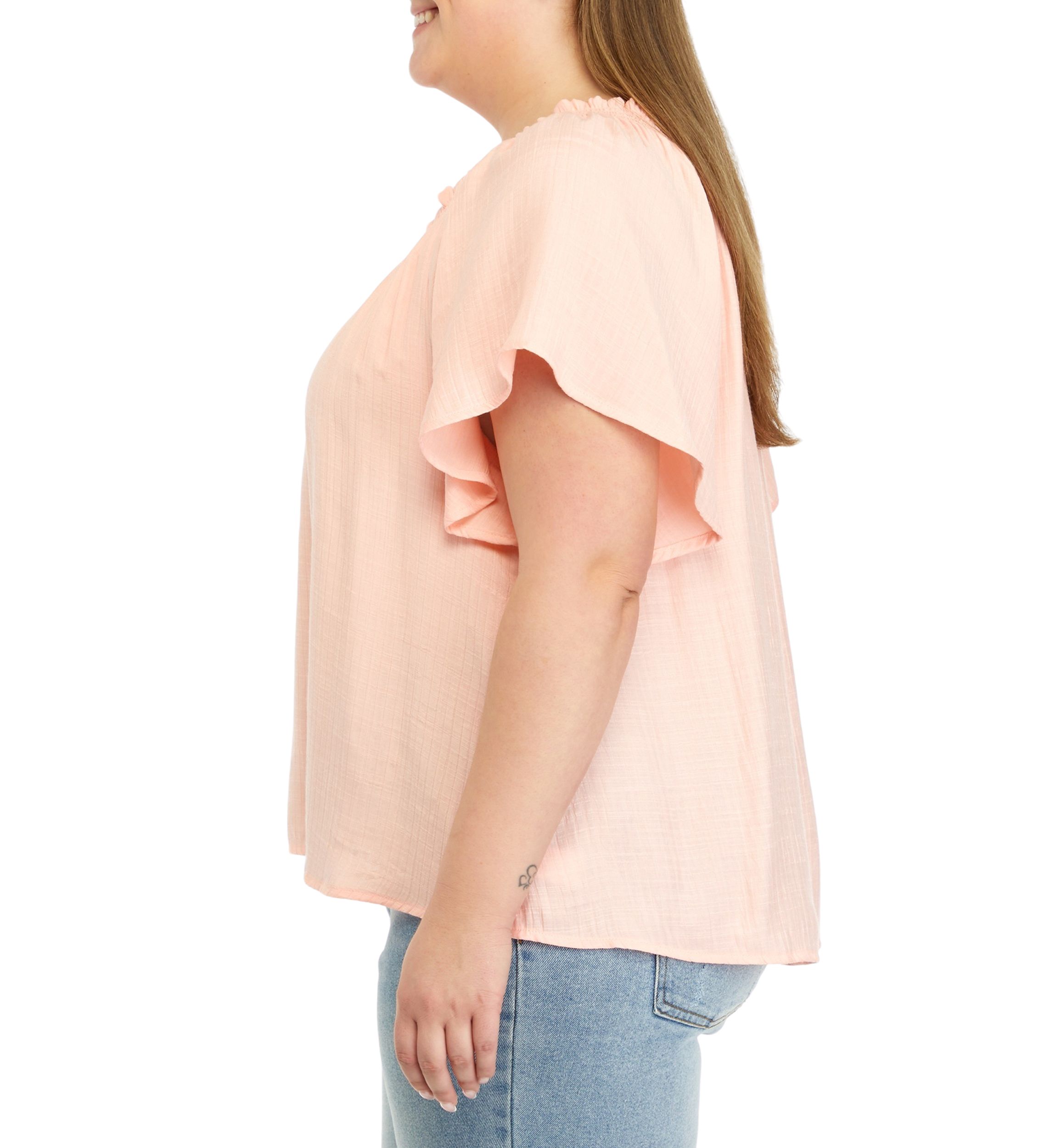 Plus Size Smocked Ruffle Neck Top