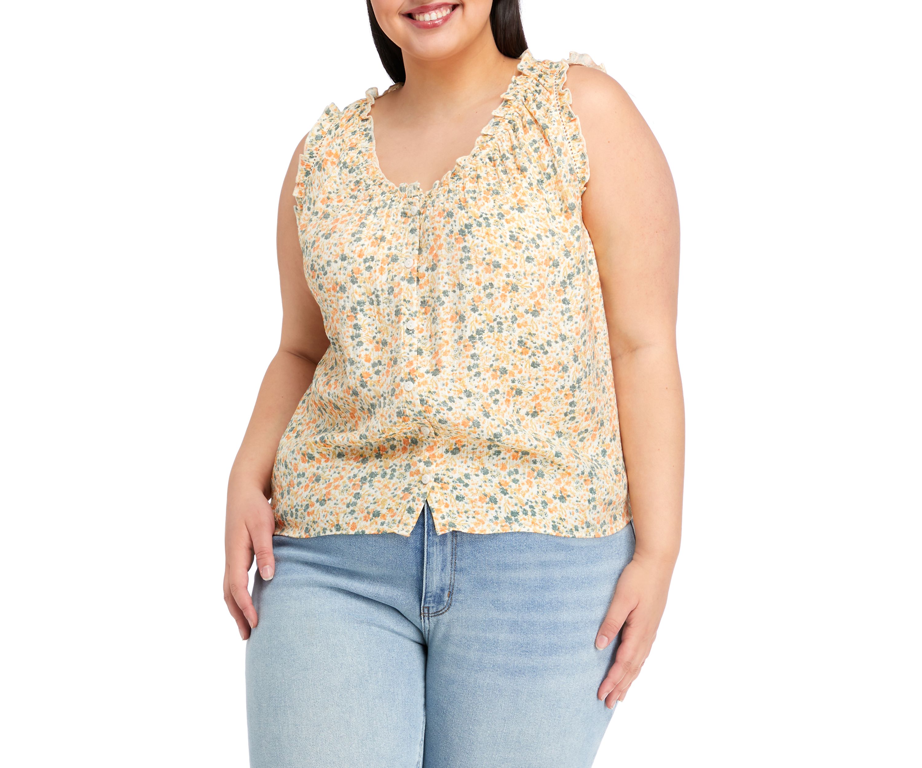 Plus Size Sleeveless Button Front Blouse