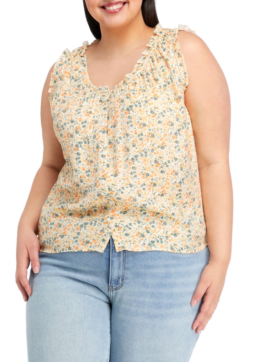 Plus Size Sleeveless Button Front Blouse