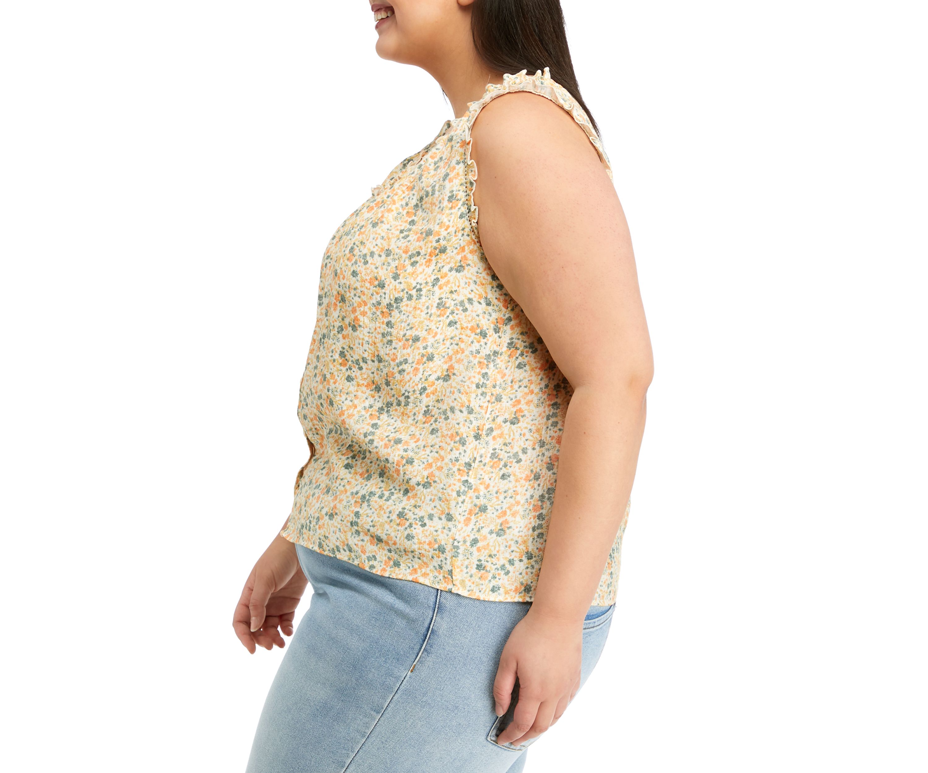 Plus Size Sleeveless Button Front Blouse