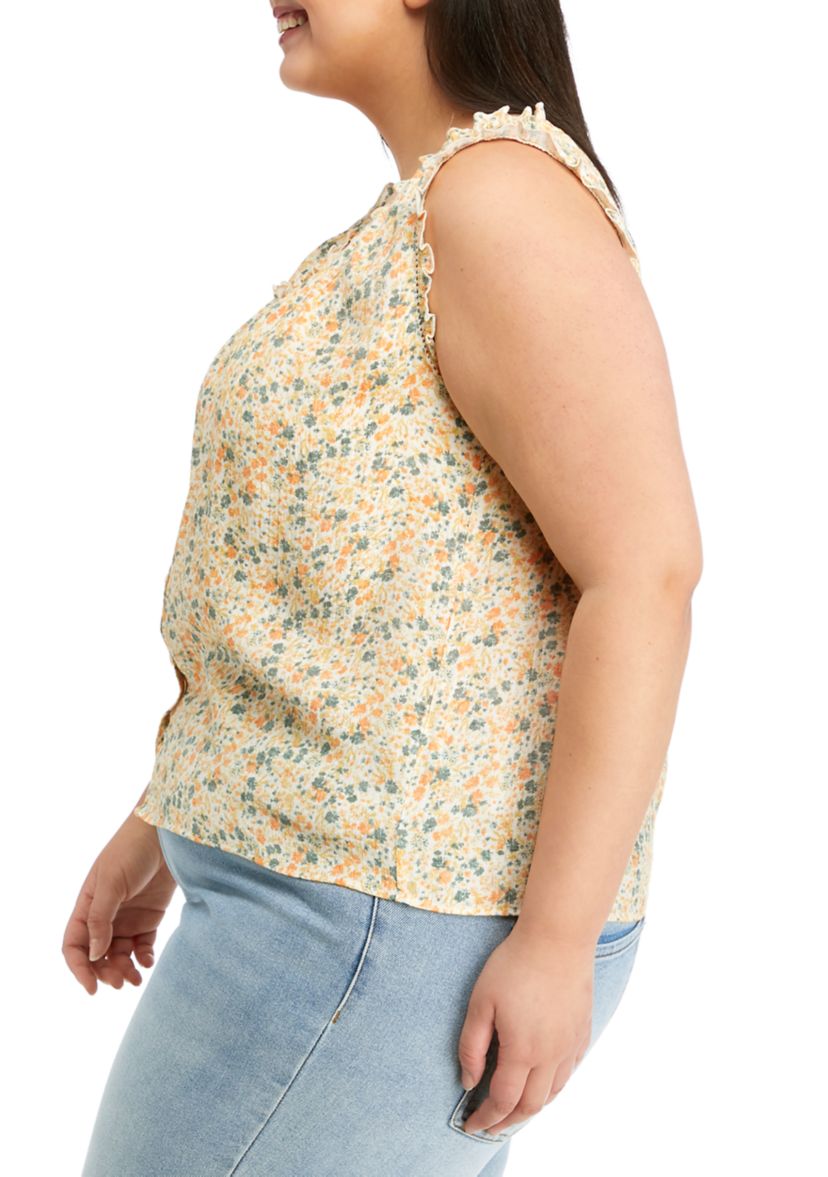 Plus Size Sleeveless Button Front Blouse