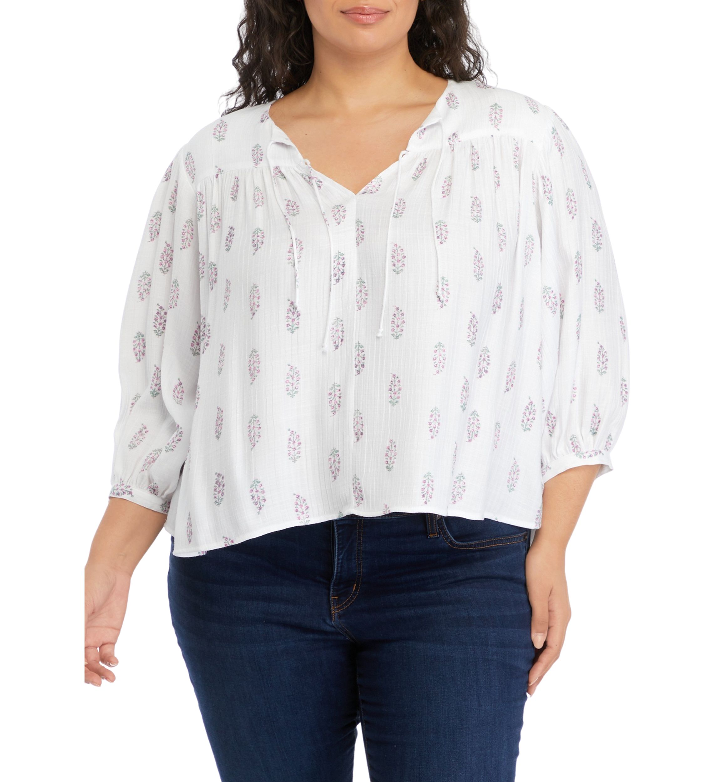 Plus Linen Like Peasant Blouse