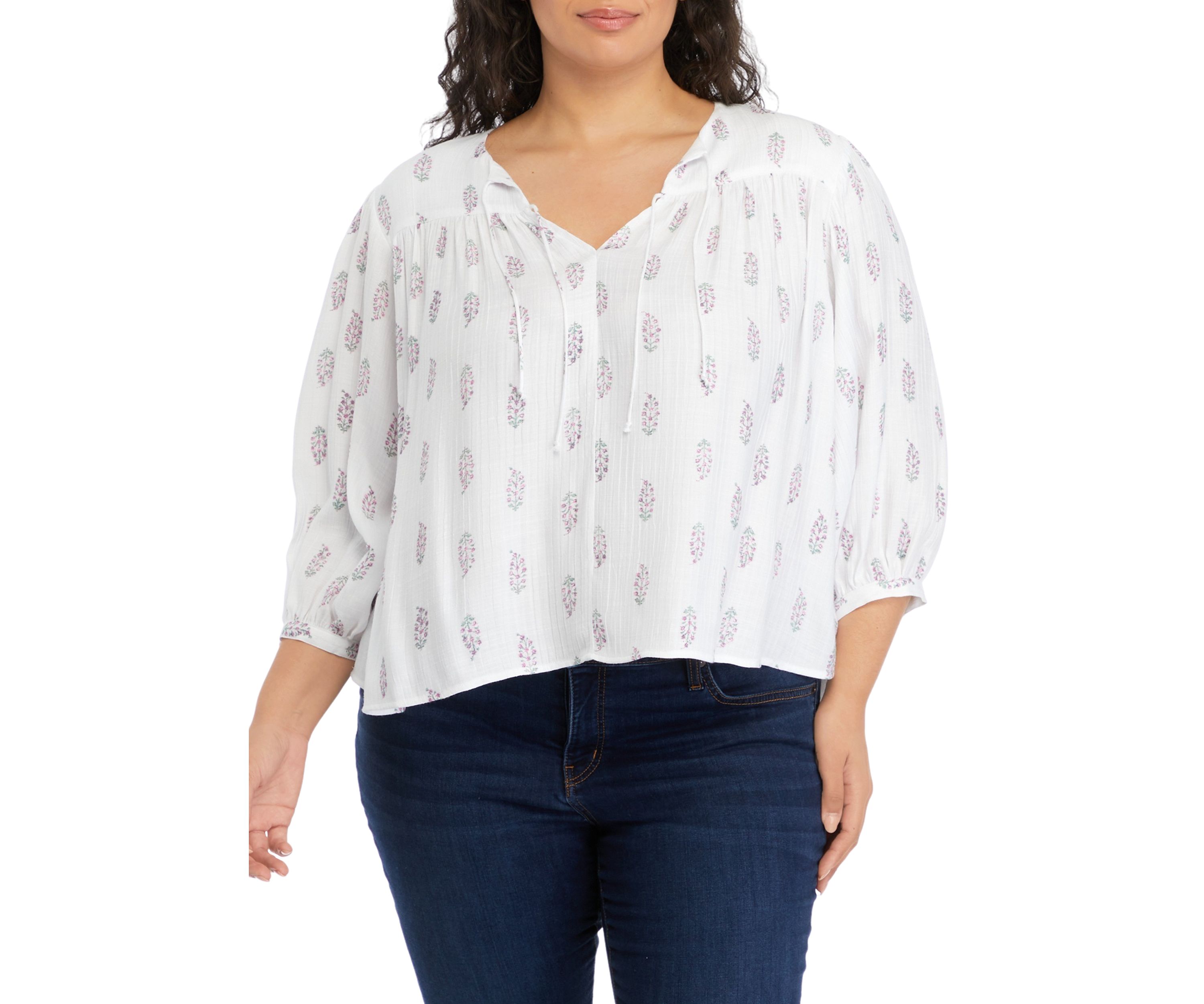 Plus Linen Like Peasant Blouse