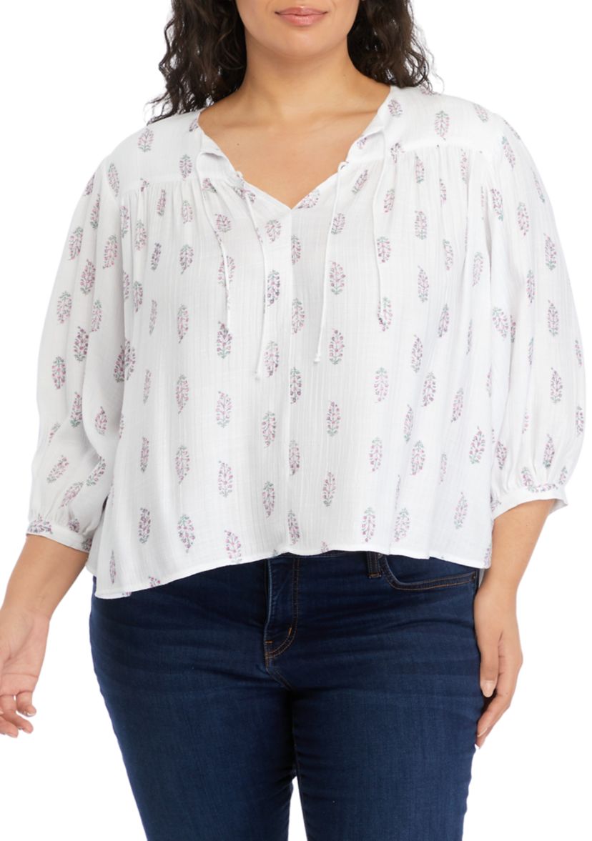 Plus Linen Like Peasant Blouse