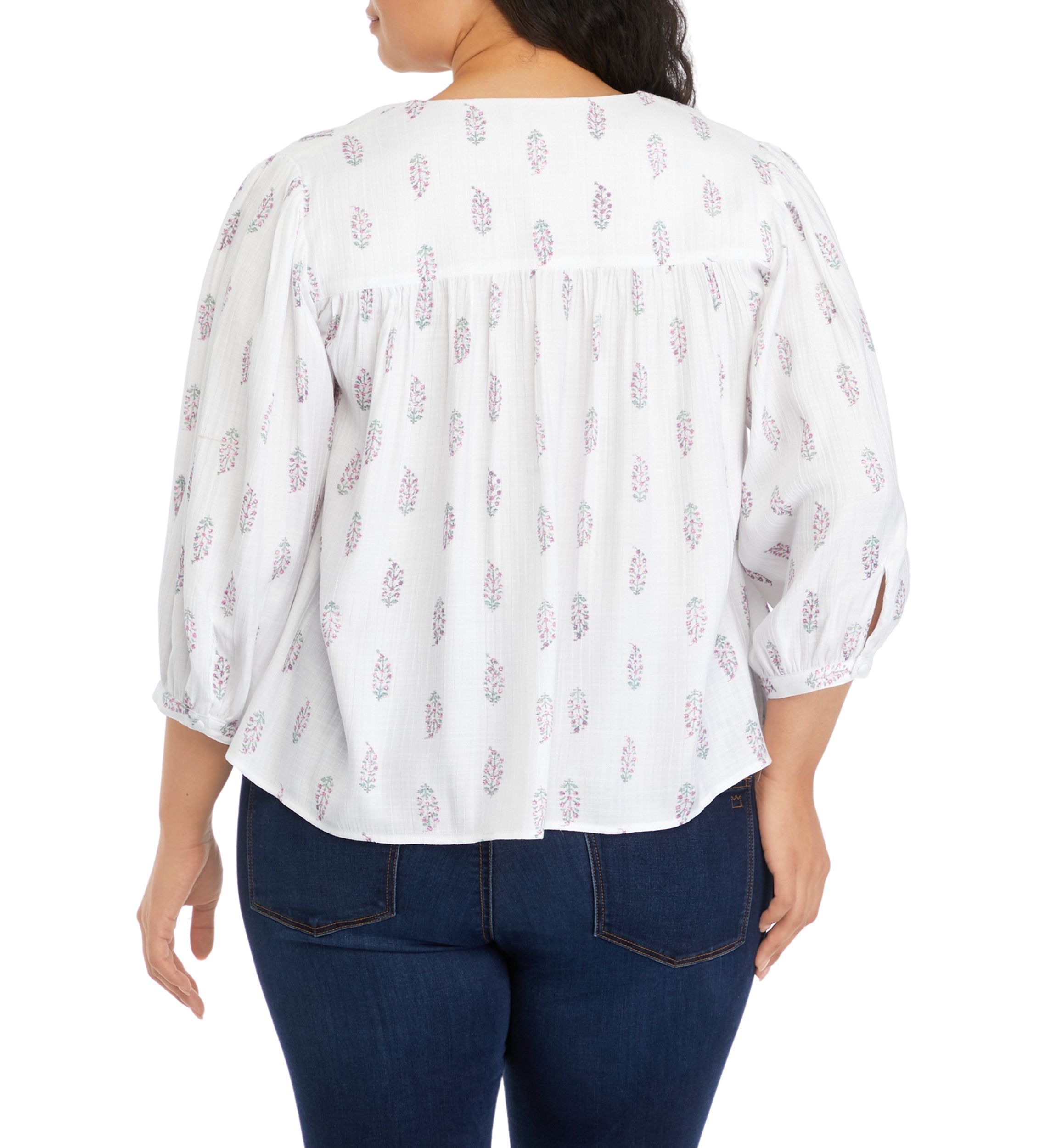 Plus Linen Like Peasant Blouse