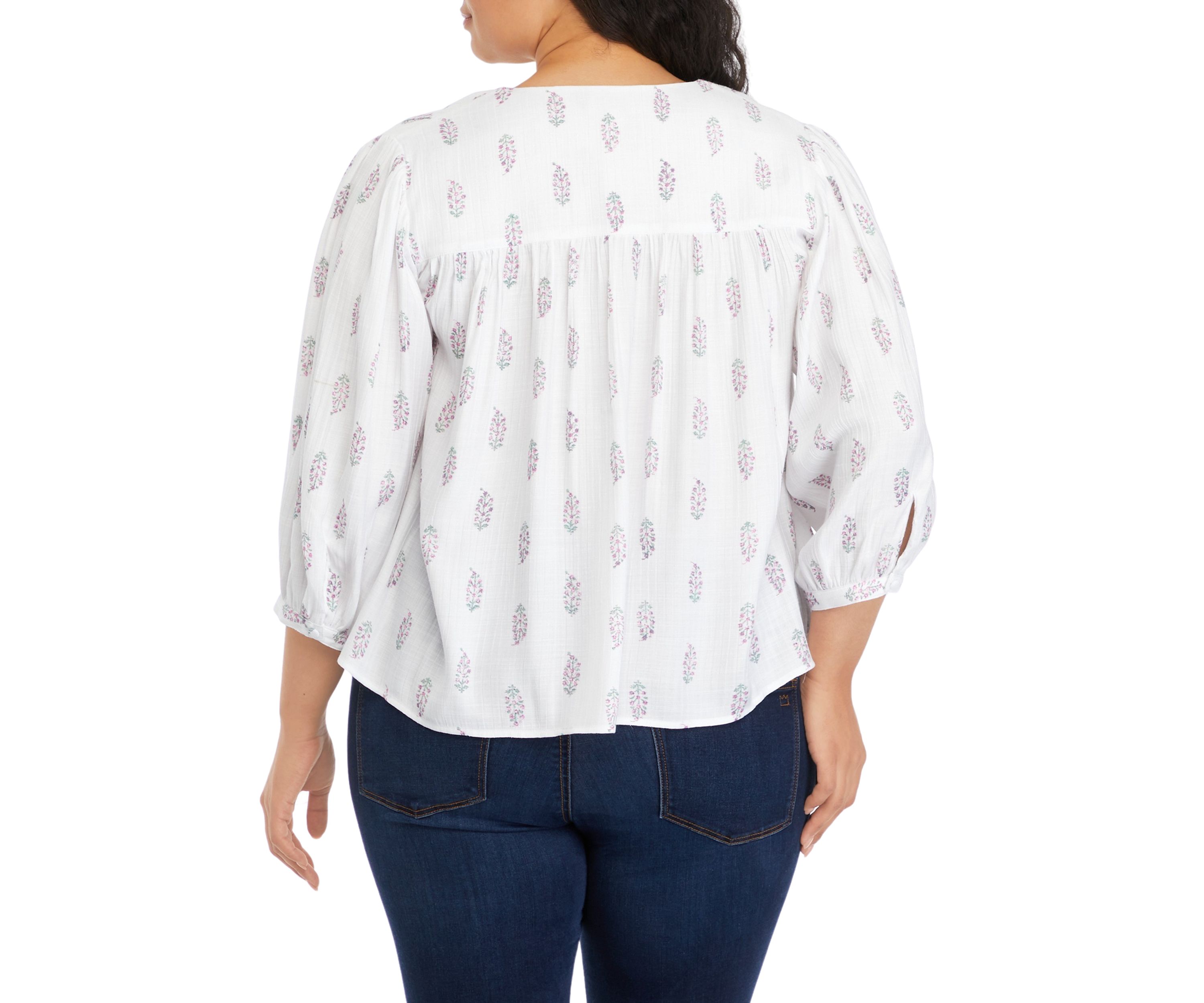 Plus Linen Like Peasant Blouse