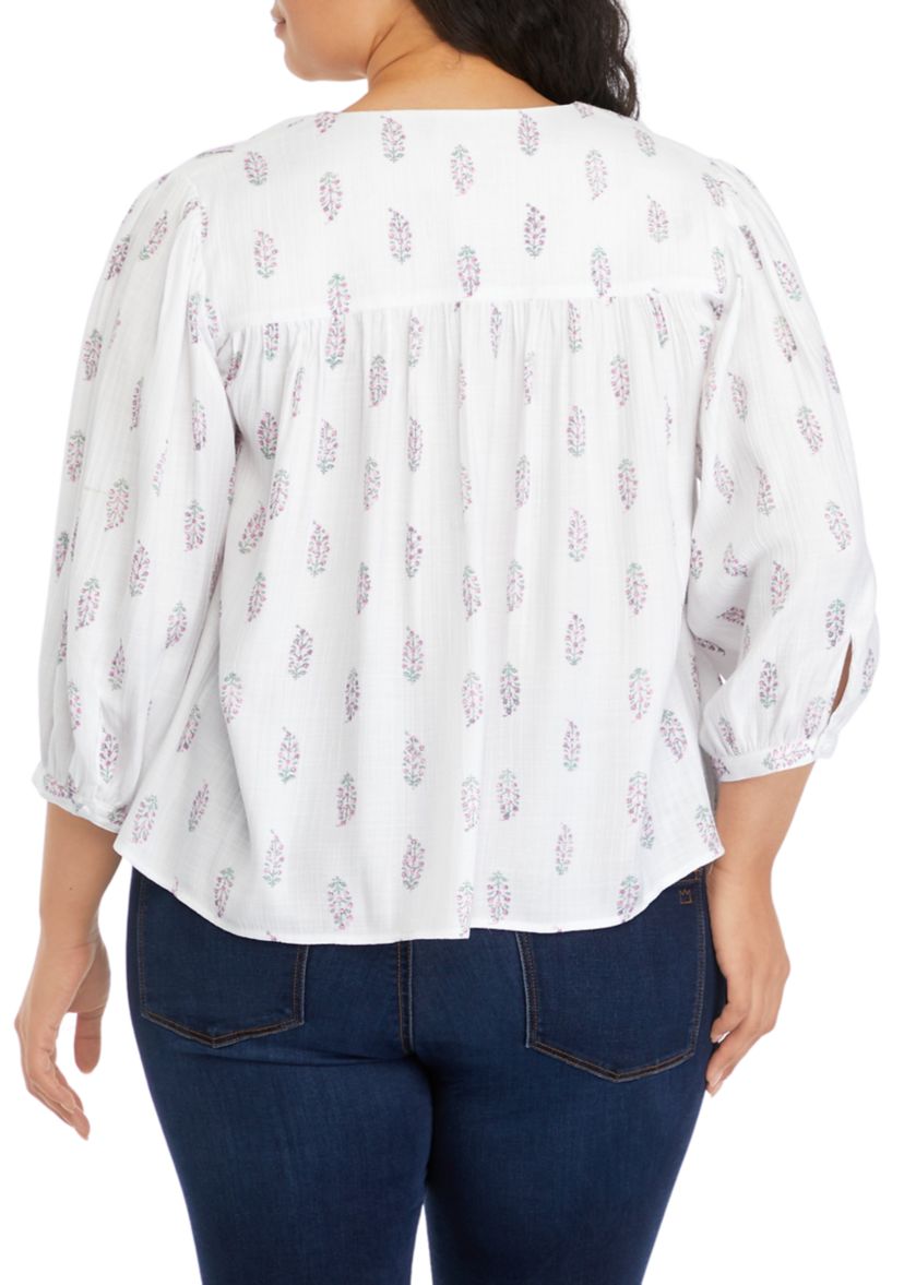Plus Linen Like Peasant Blouse