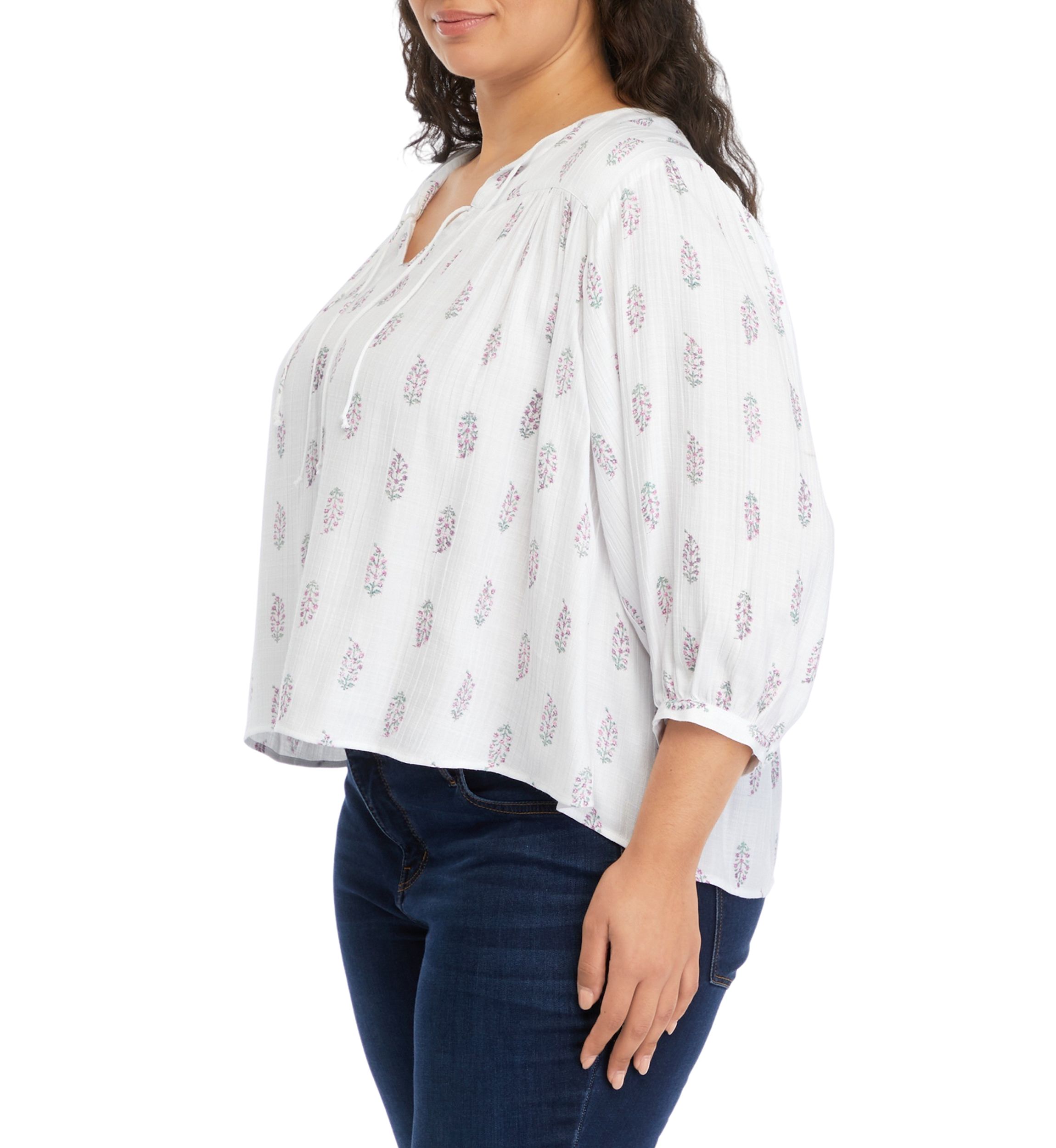 Plus Linen Like Peasant Blouse